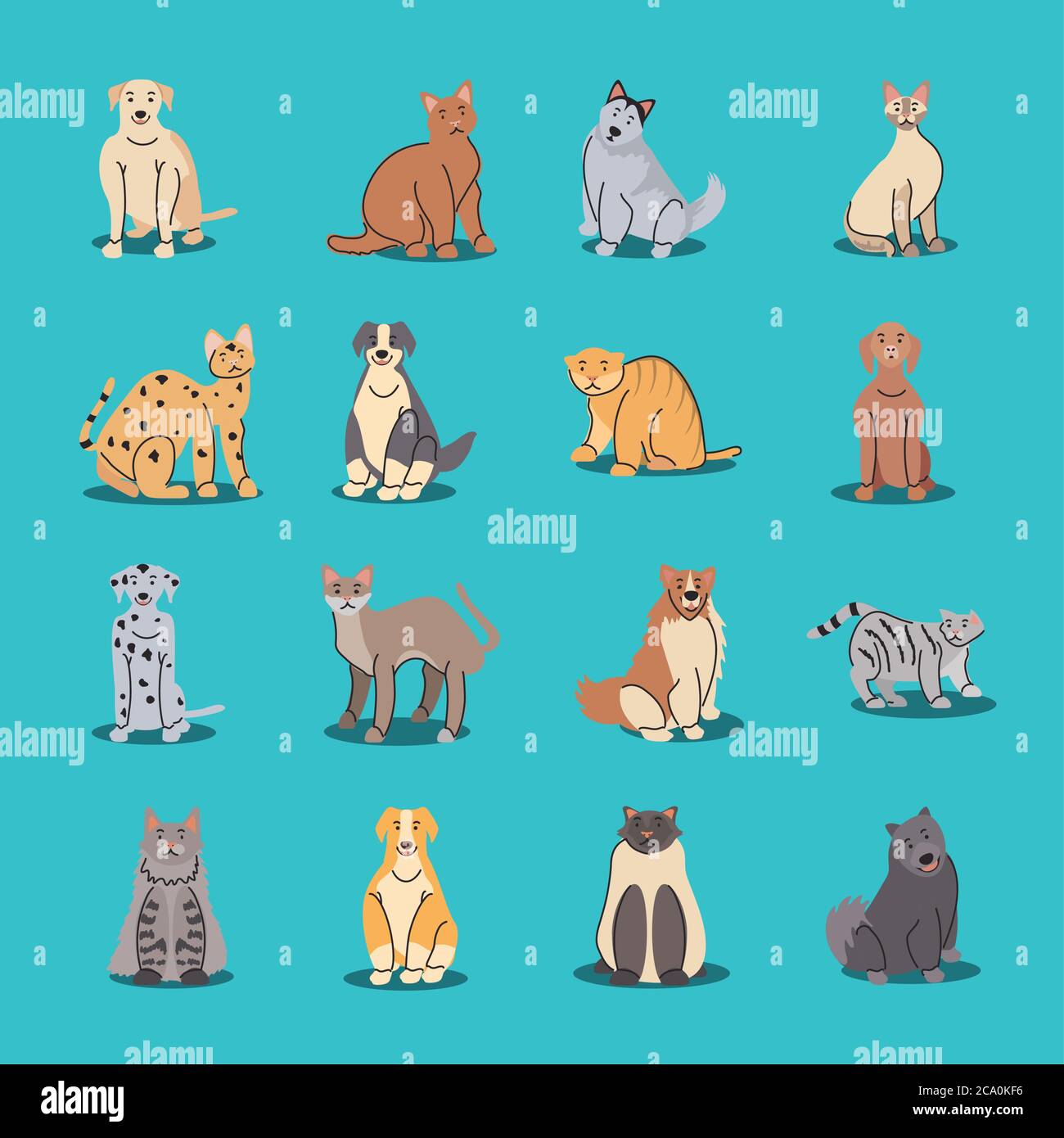 set of pets, different breeds of dogs and cats vector illustration design Stock Vector