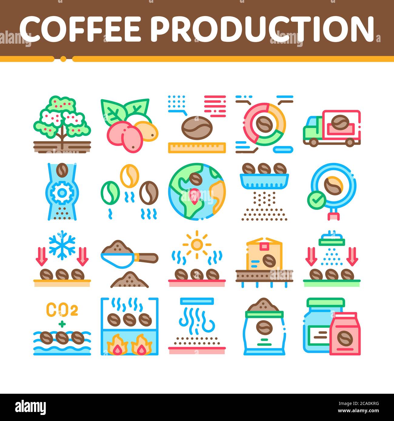 Coffee Production Collection Icons Set Vector Illustrations Stock ...