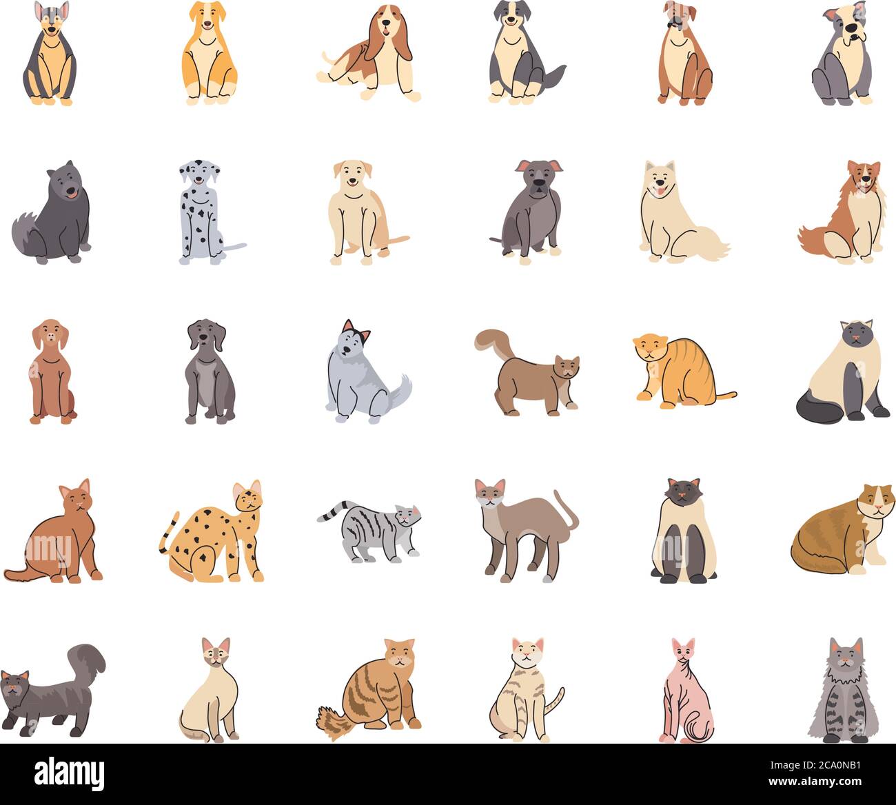 set of pets, different breeds of dogs and cats vector illustration