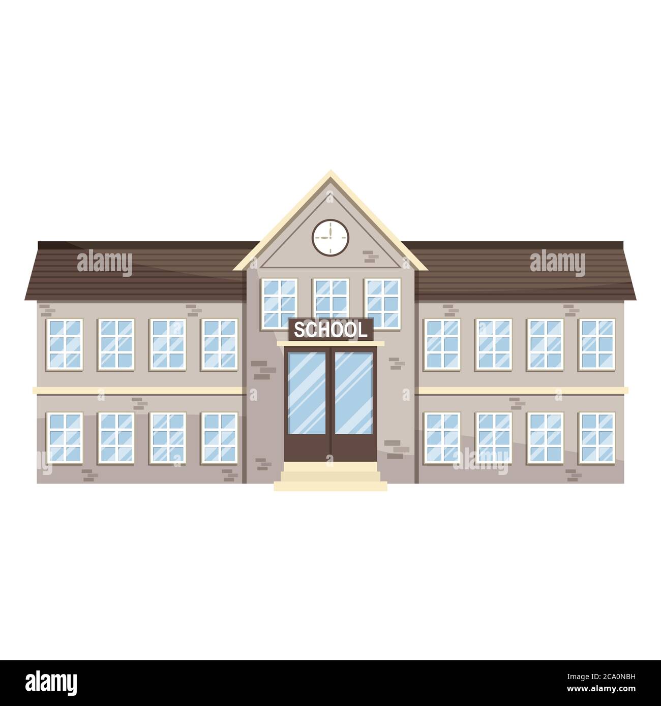 Cartoon school brick building, vector illustration Stock Vector