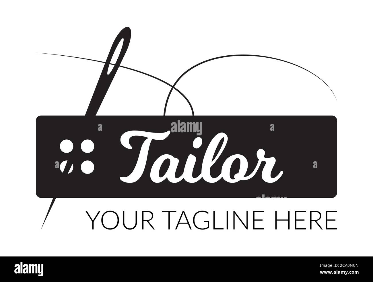 Tailor sewing needle with rectangular sewing button logotype. Tailor logo template vector symbol Stock Vector