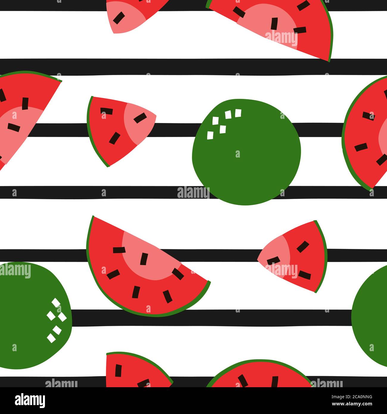 Fresh watermelon seamless vector pattern with slice and half. Texture ...
