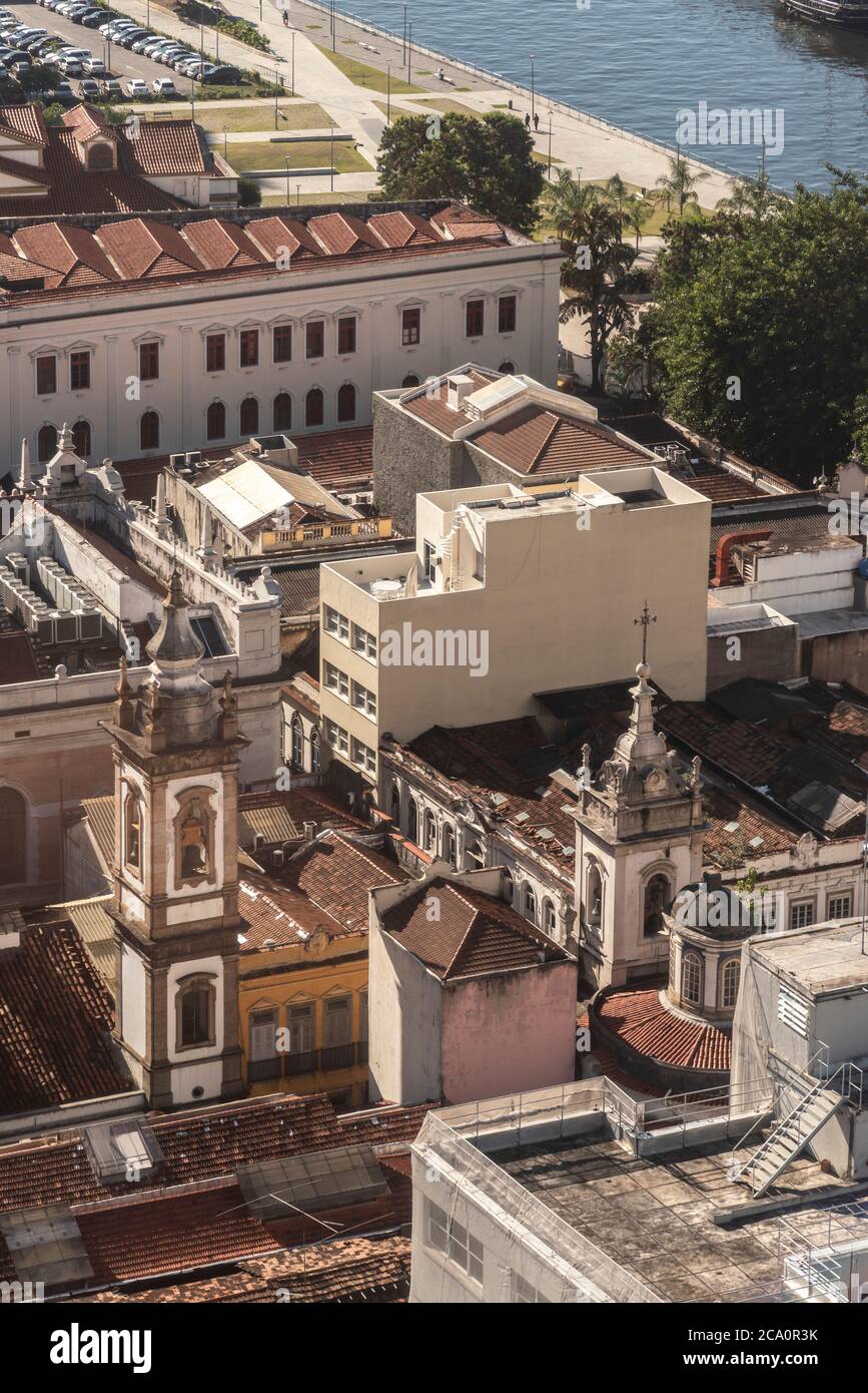 View to historic building towers and other modern buildings in downtown ...