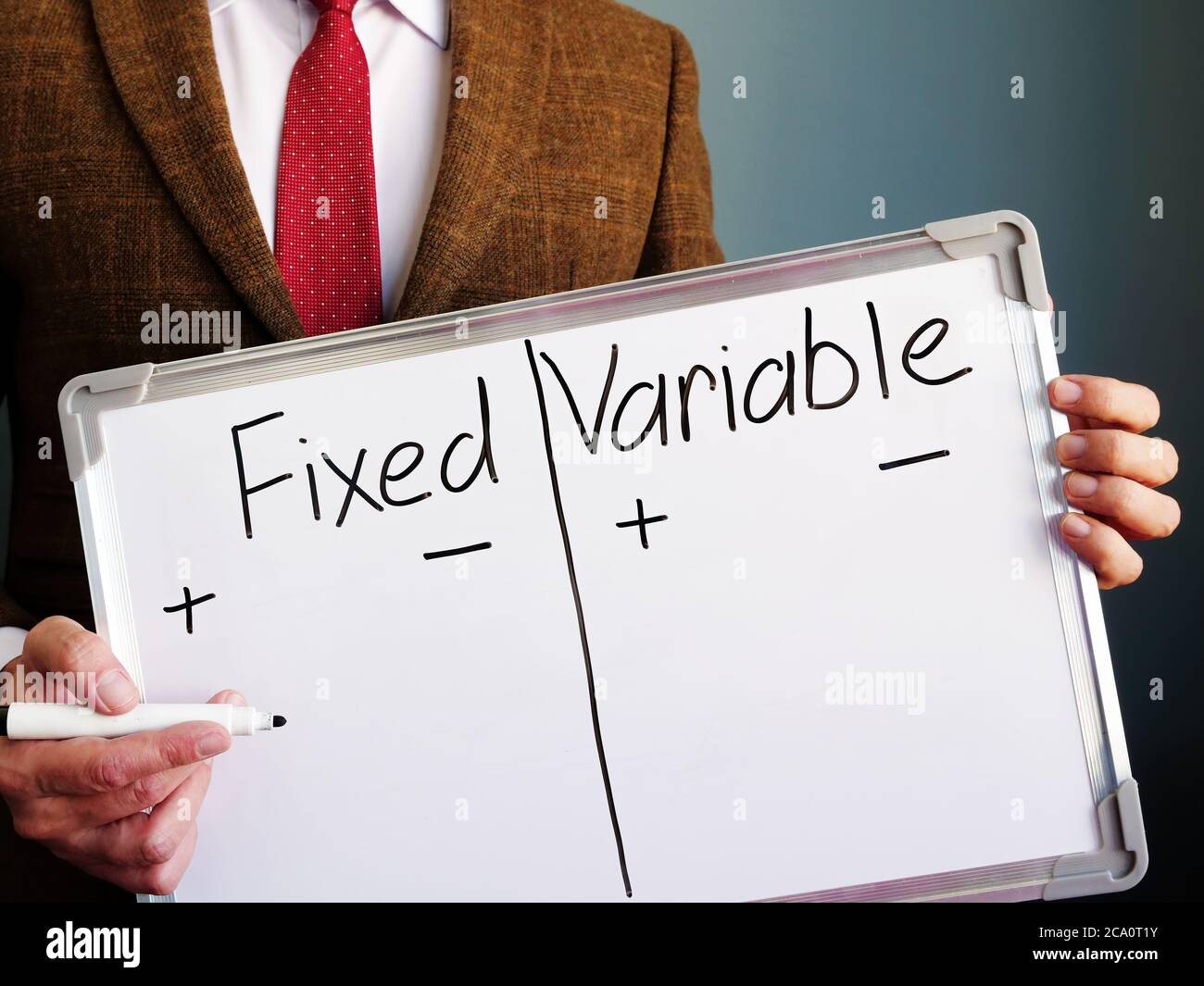 Mentor shows the fixed and variable costs difference. Stock Photo