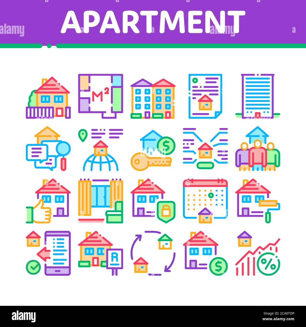 Apartment Building Collection Icons Set Vector Illustrations Stock ...
