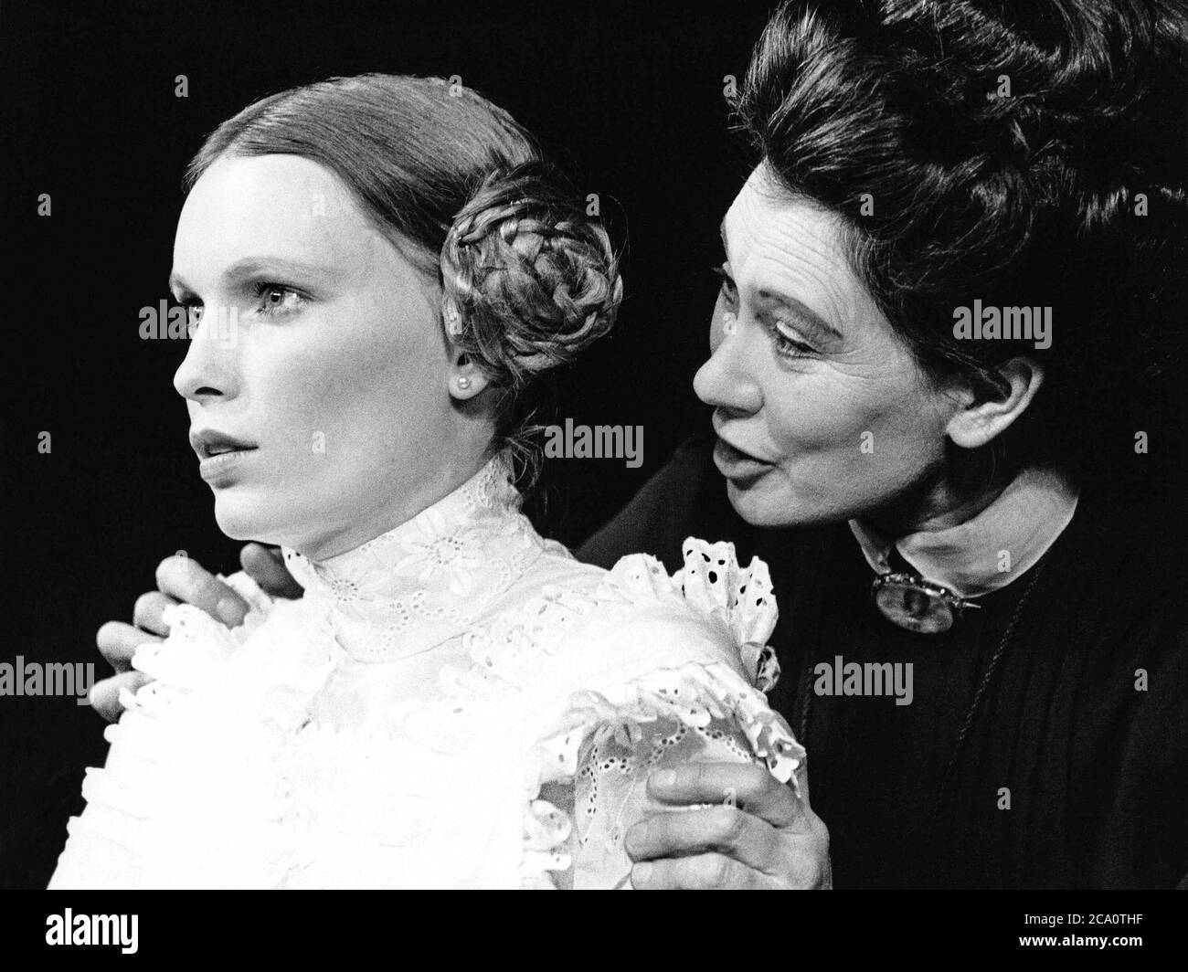 l-r: Mia Farrow (Irina), Joy Parker (Olga) in THREE SISTERS by Chekhov at  the Greenwich Theatre, London SE10 25011973 set design: Roger Butlin  costumes: Daphne Dare director: Robin Phillips Stock Photo - Alamy
