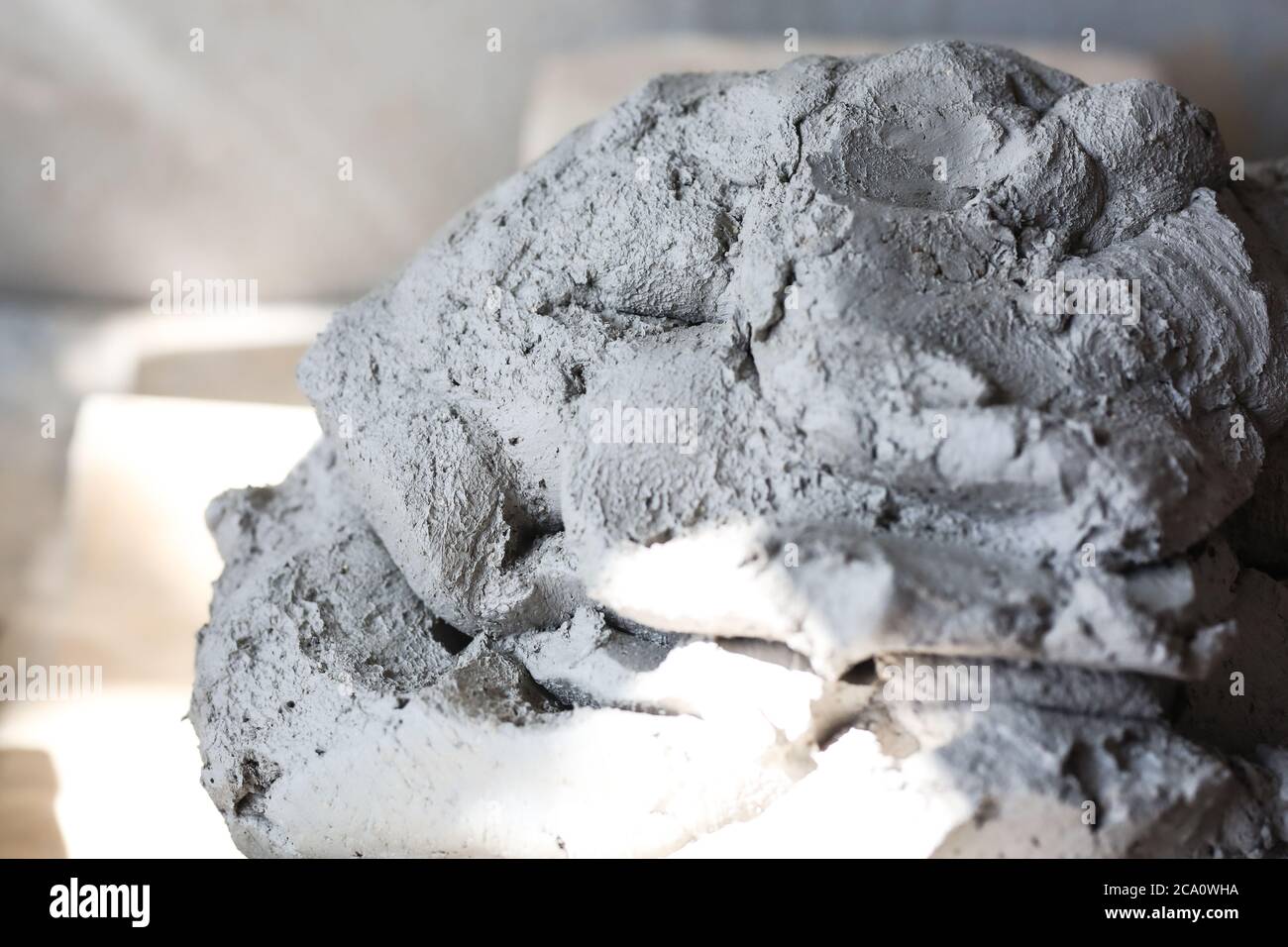 white clay moulding and pottery, close up, preparing for work Stock