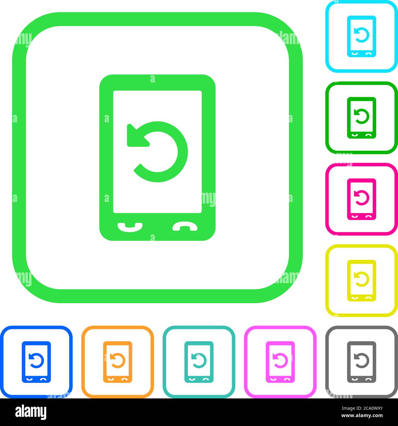 Mobile redial vivid colored flat icons in curved borders on white ...