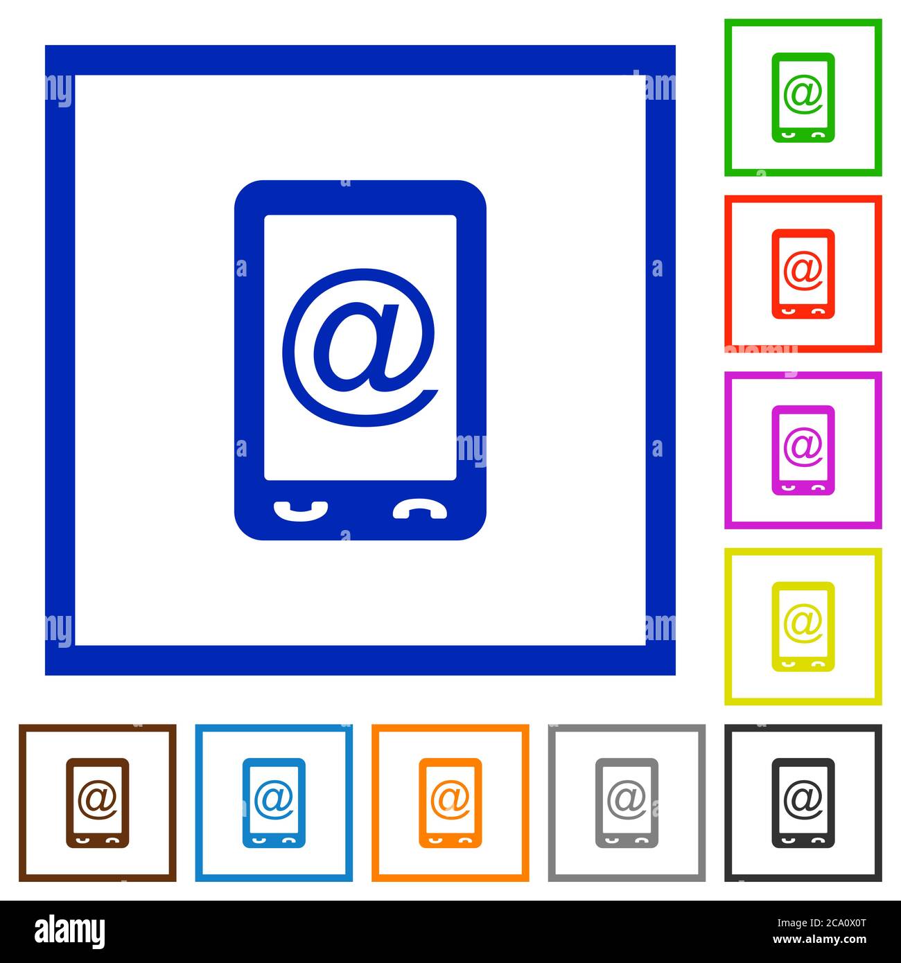 Mobile mailing flat color icons in square frames on white background Stock Vector