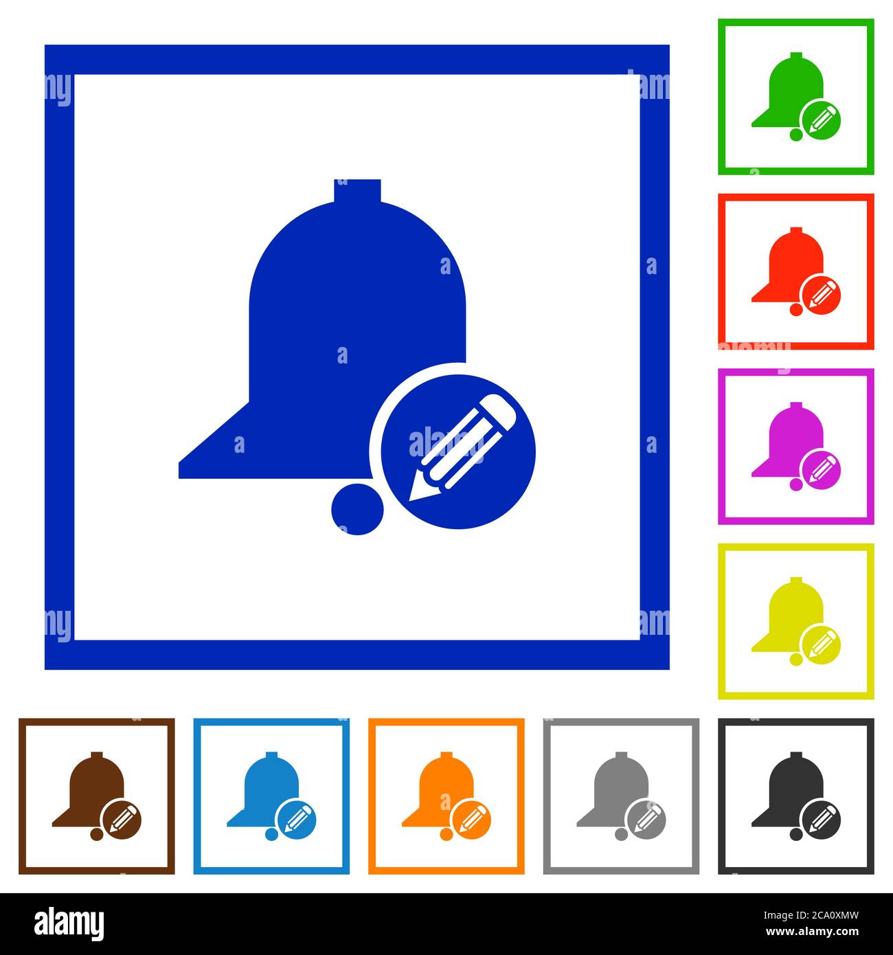 Edit reminder flat color icons in square frames on white background Stock Vector