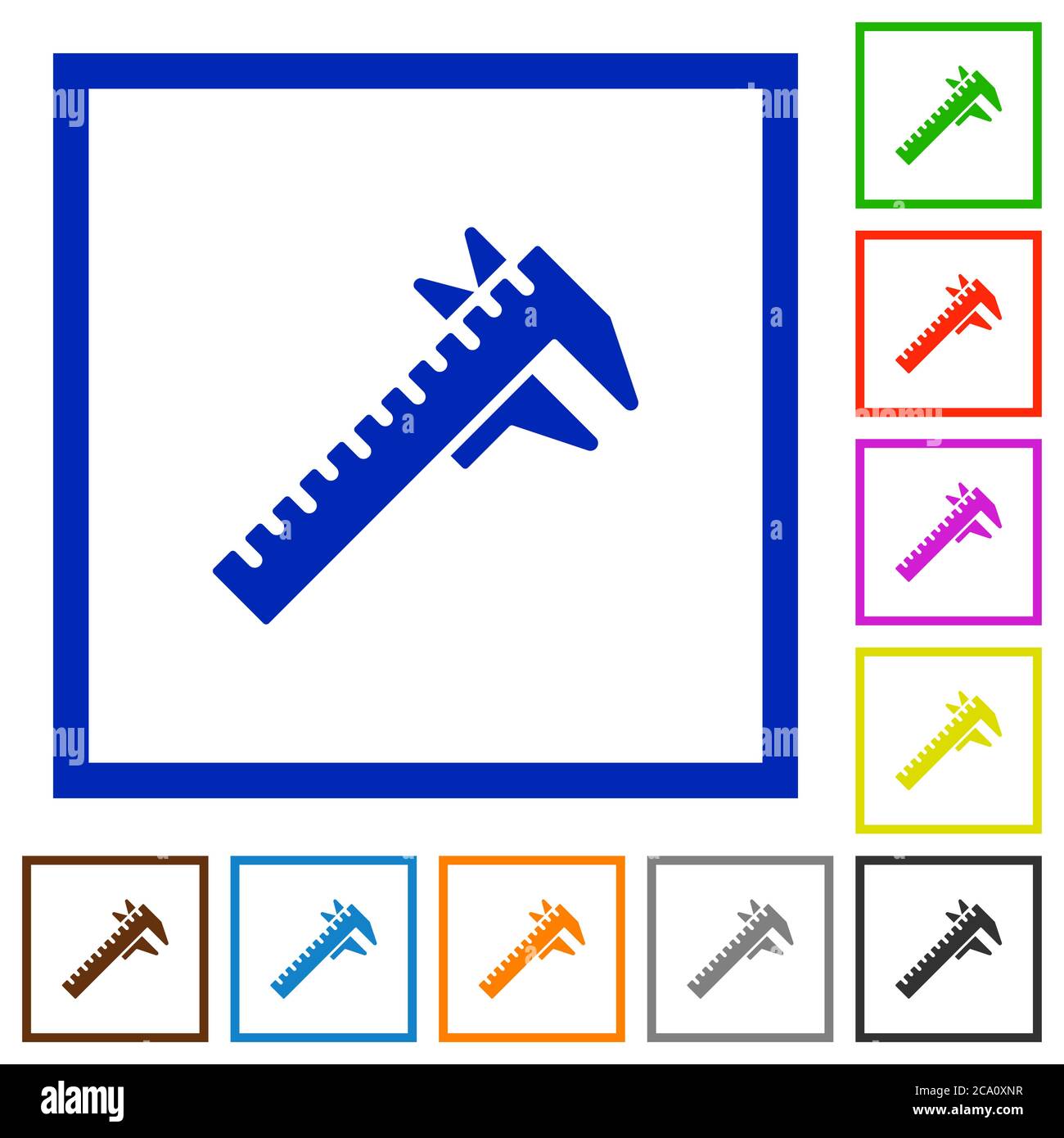 Caliper flat color icons in square frames on white background Stock Vector