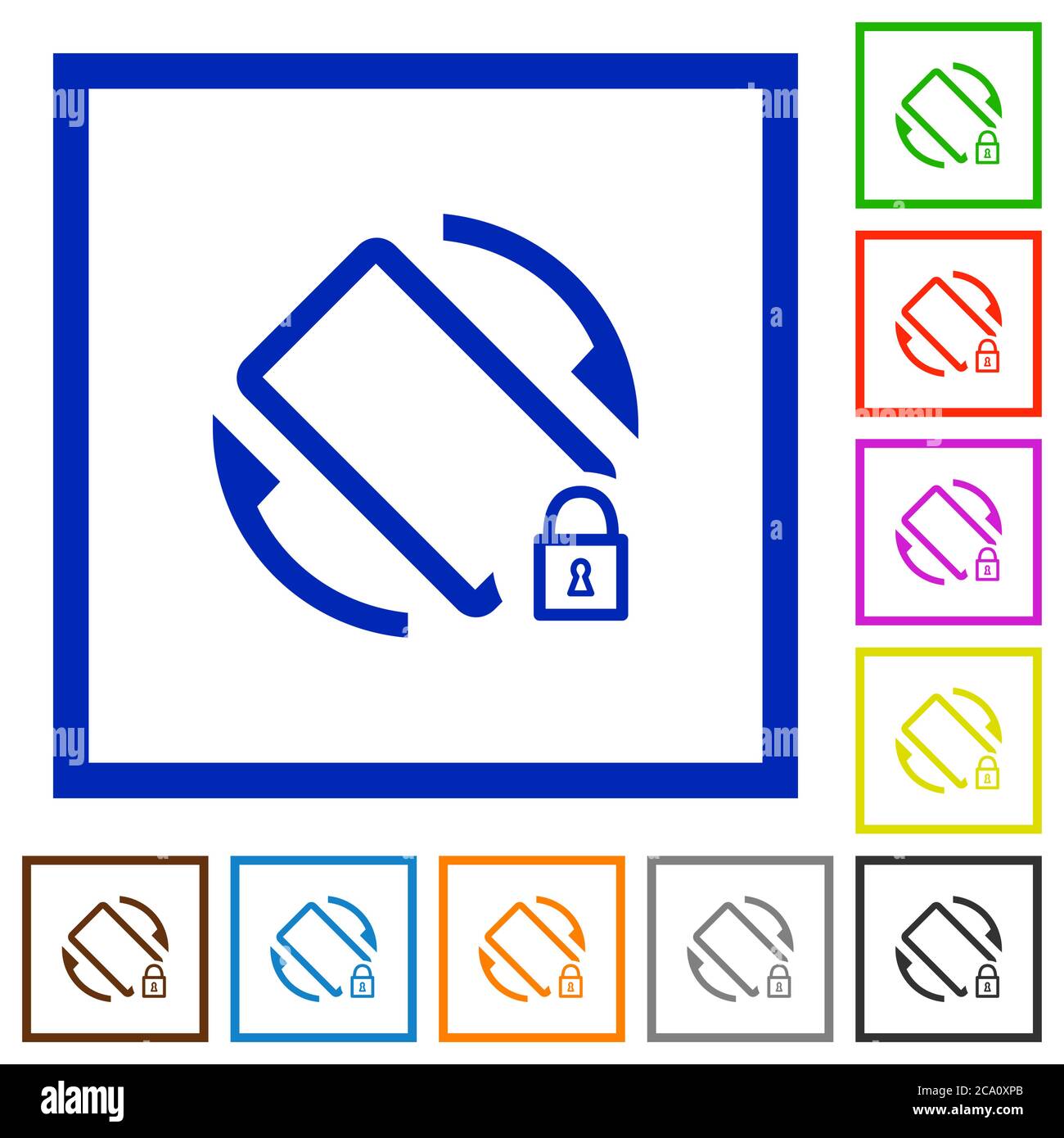 Mobile screen rotation locked flat color icons in square frames on ...