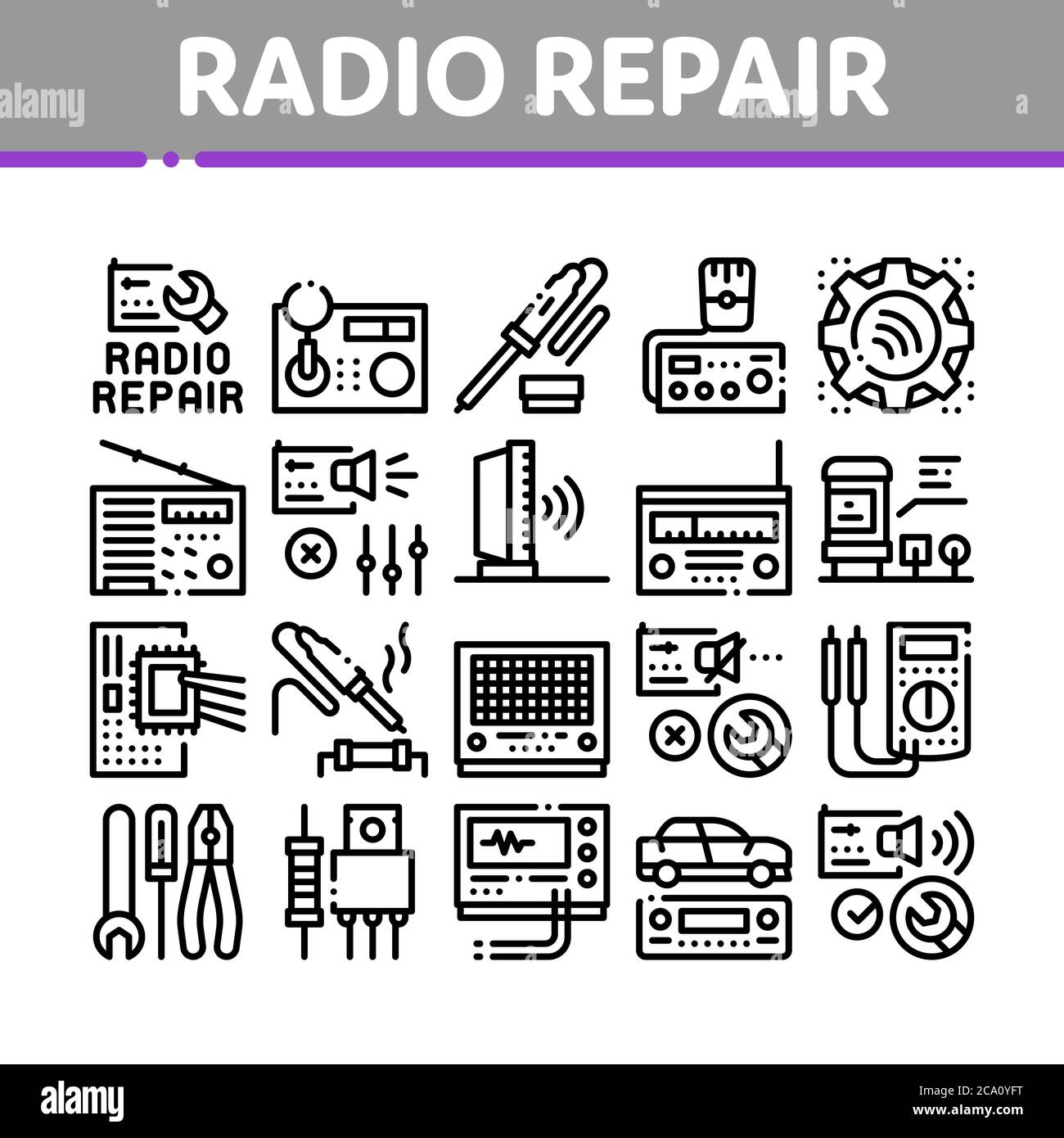 Radio Repair Service Collection Icons Set Vector Stock Vector Image ...