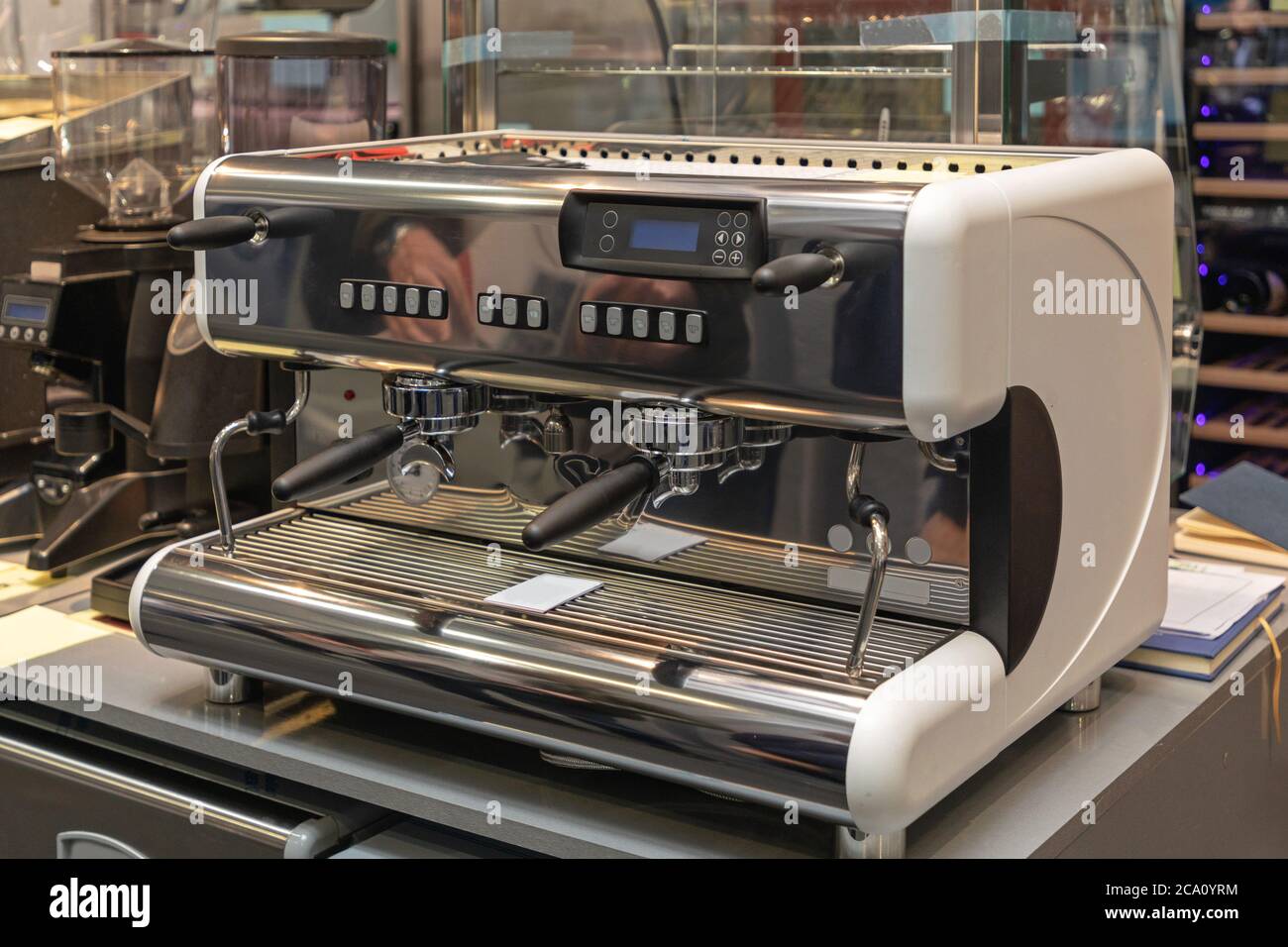 Commercial Espresso Coffee Machine With Two Group Stock Photo Alamy