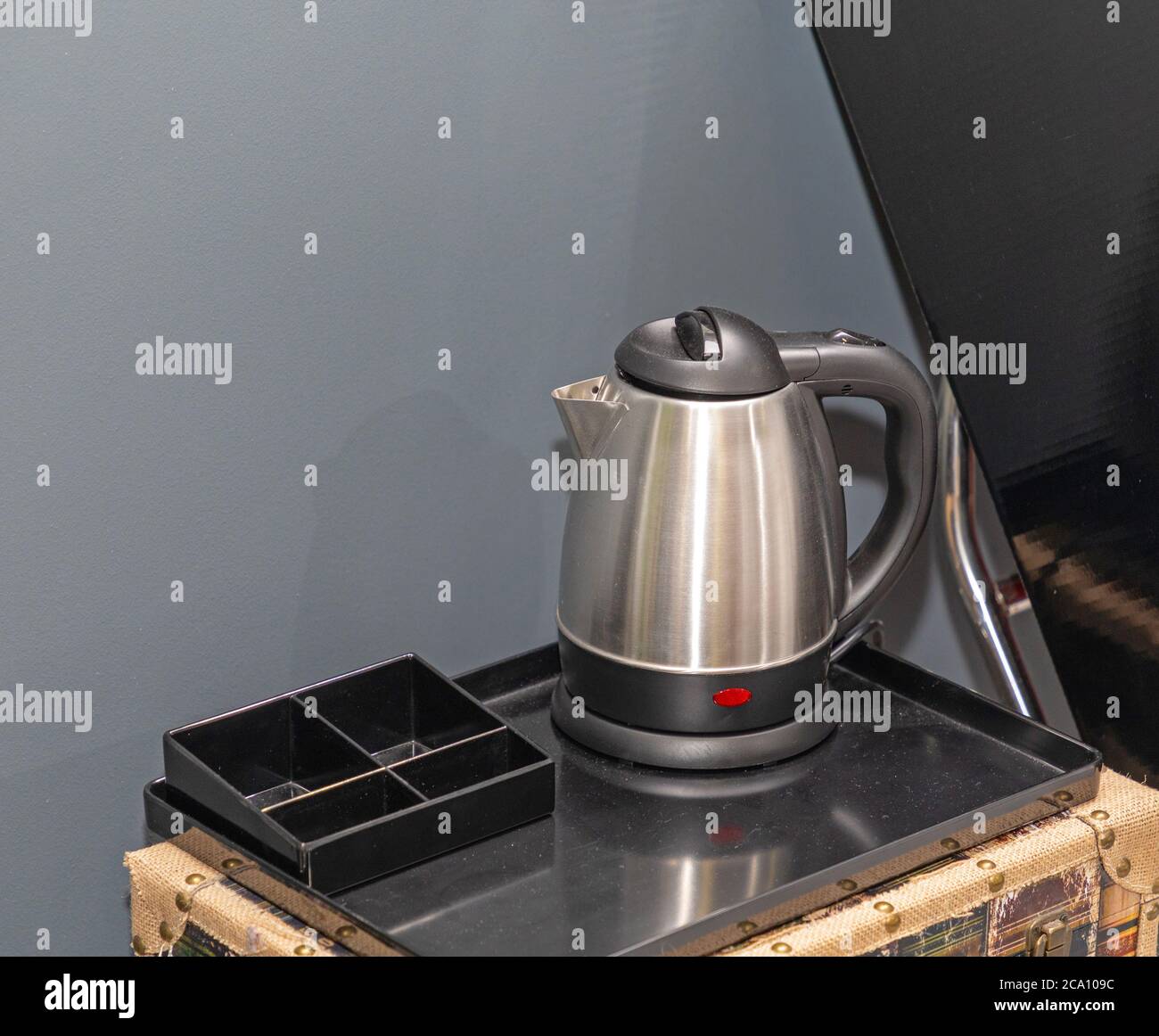 Boiling Water in Stainless Steel Kettle at Tray Stock Photo Alamy
