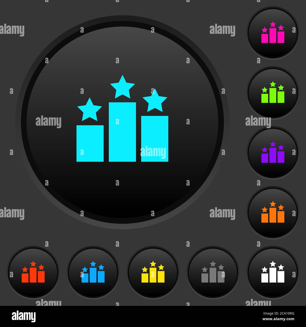 Ranking dark push buttons with vivid color icons on dark grey ...