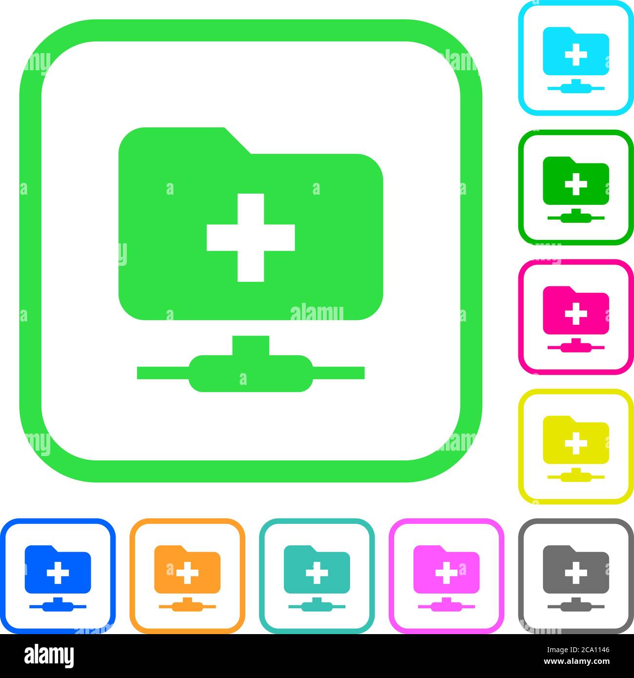 FTP create folder vivid colored flat icons in curved borders on white background Stock Vector