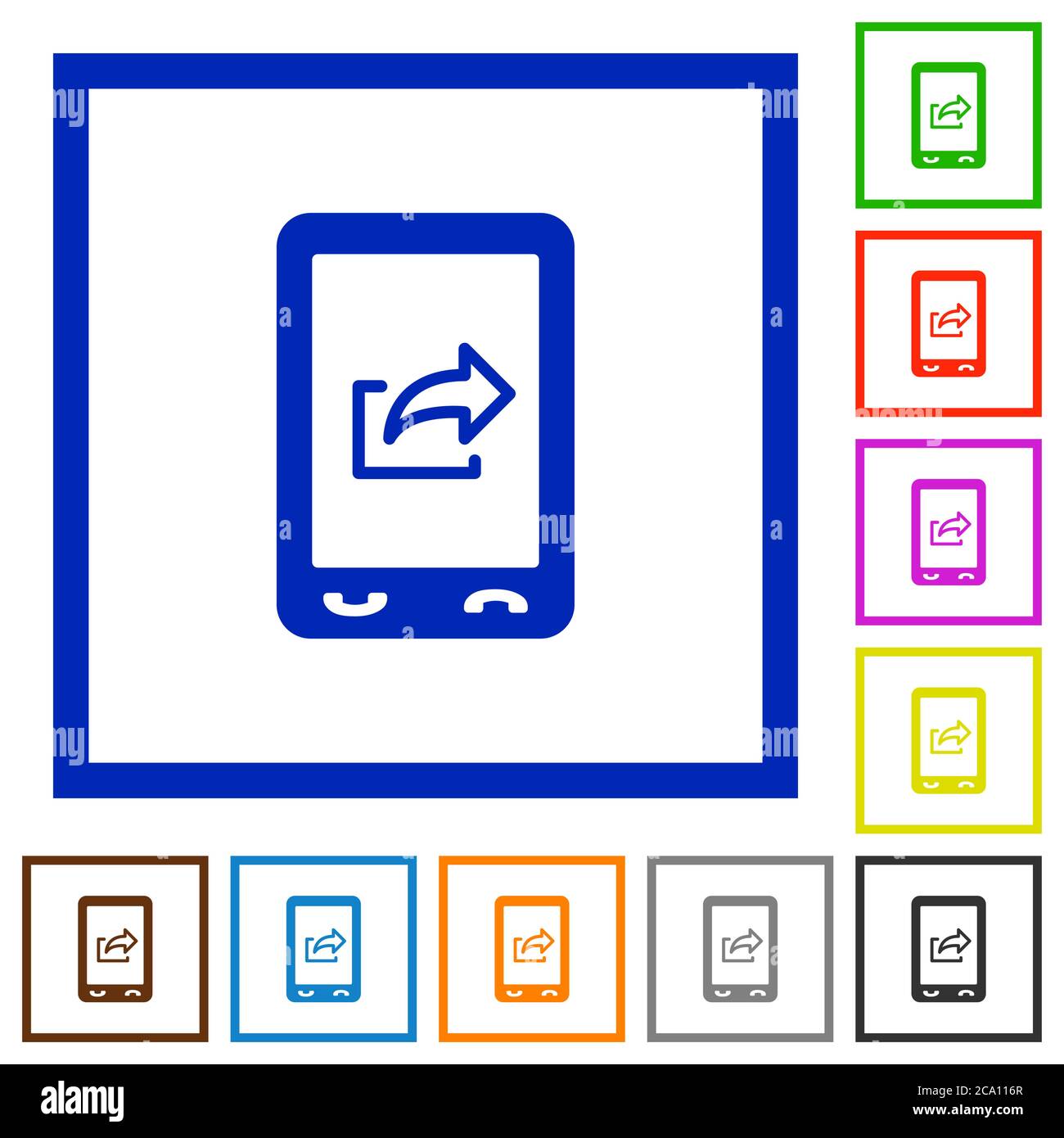 Mobile export data flat color icons in square frames on white background Stock Vector