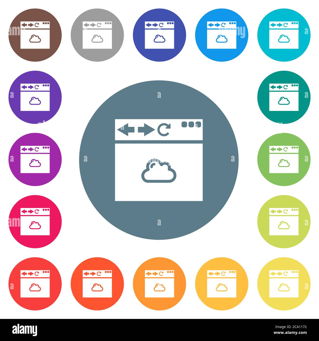 Browser cloud flat white icons on round color backgrounds. 17 ...