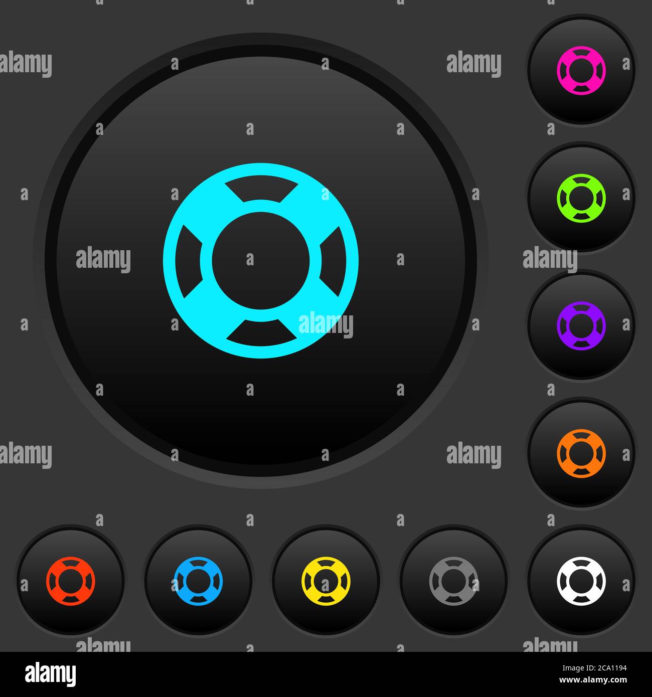 Lifesaver dark push buttons with vivid color icons on dark grey ...