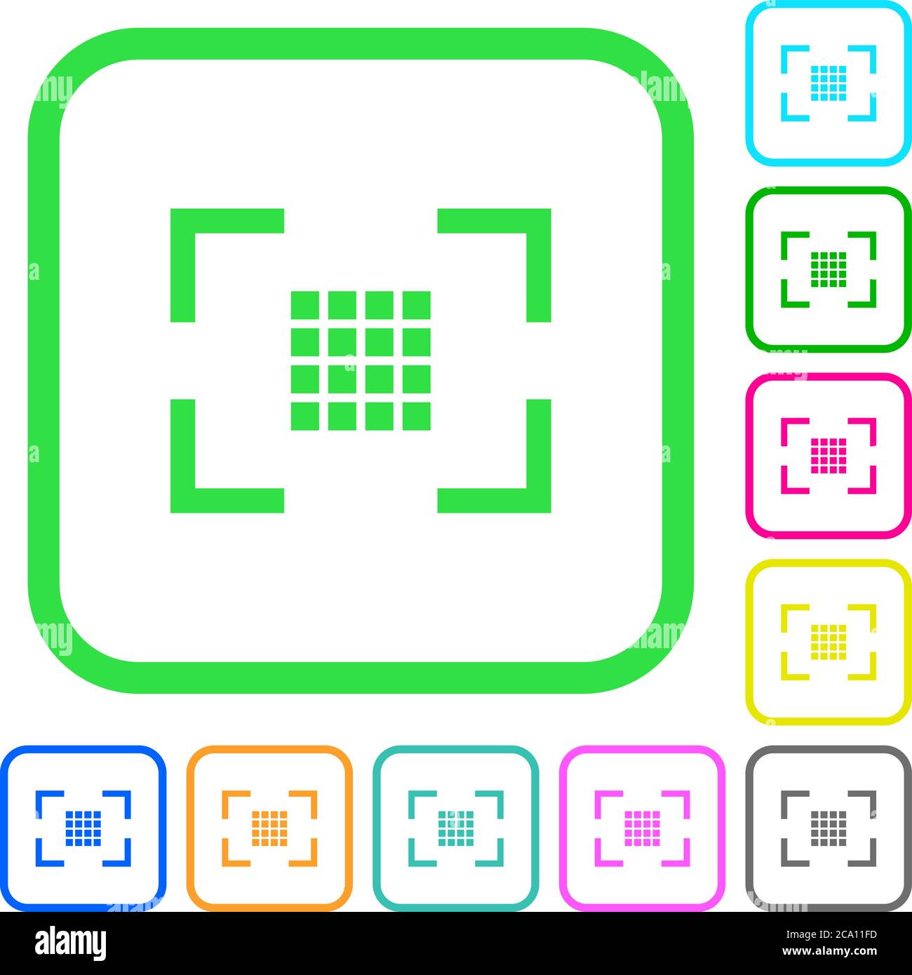 Camera sensor settings vivid colored flat icons in curved borders on white background Stock Vector