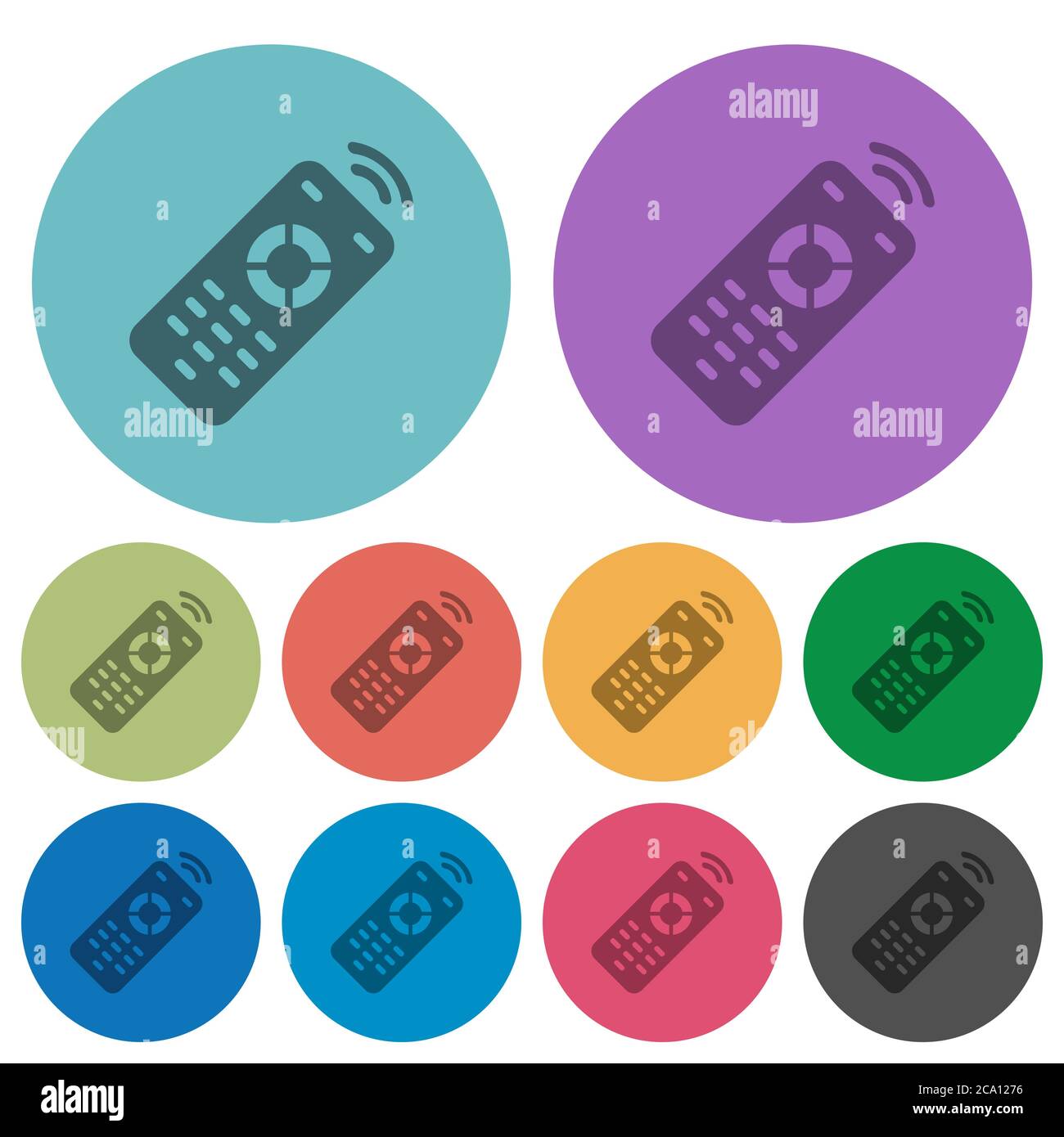 Working remote control darker flat icons on color round background Stock Vector