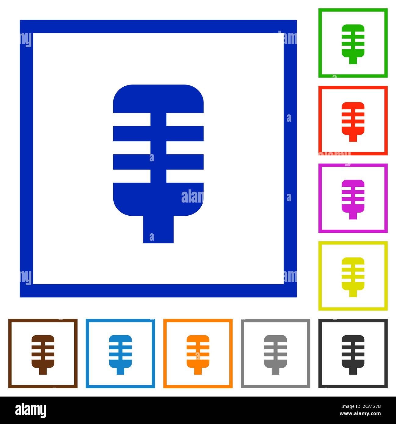 Microphone flat color icons in square frames on white background Stock ...