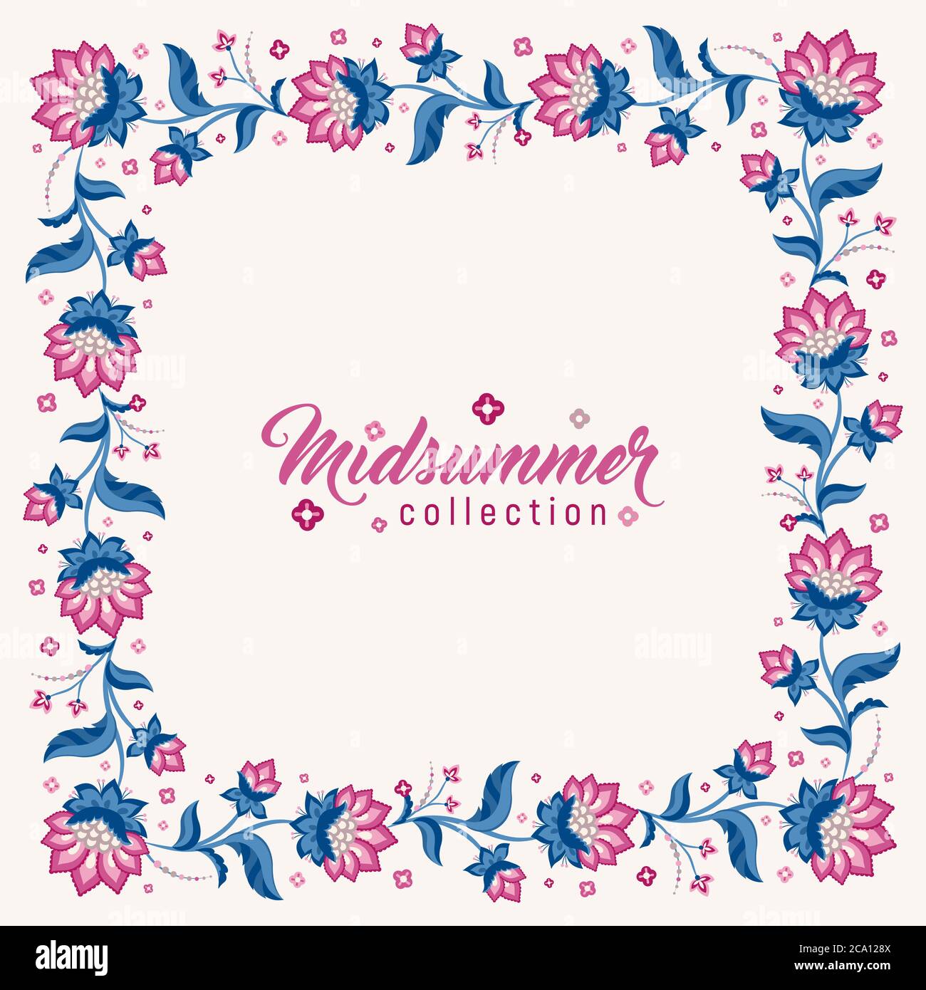 Jacobean style flowers, floral wreath frame for invitation template