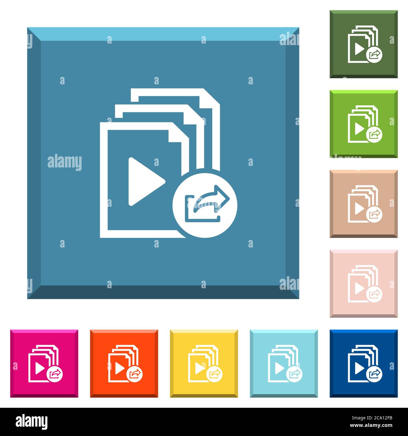 Export playlist white icons on edged square buttons in various trendy ...