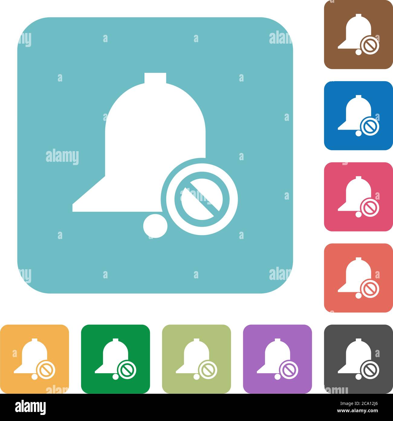 Disable reminder white flat icons on color rounded square backgrounds Stock Vector