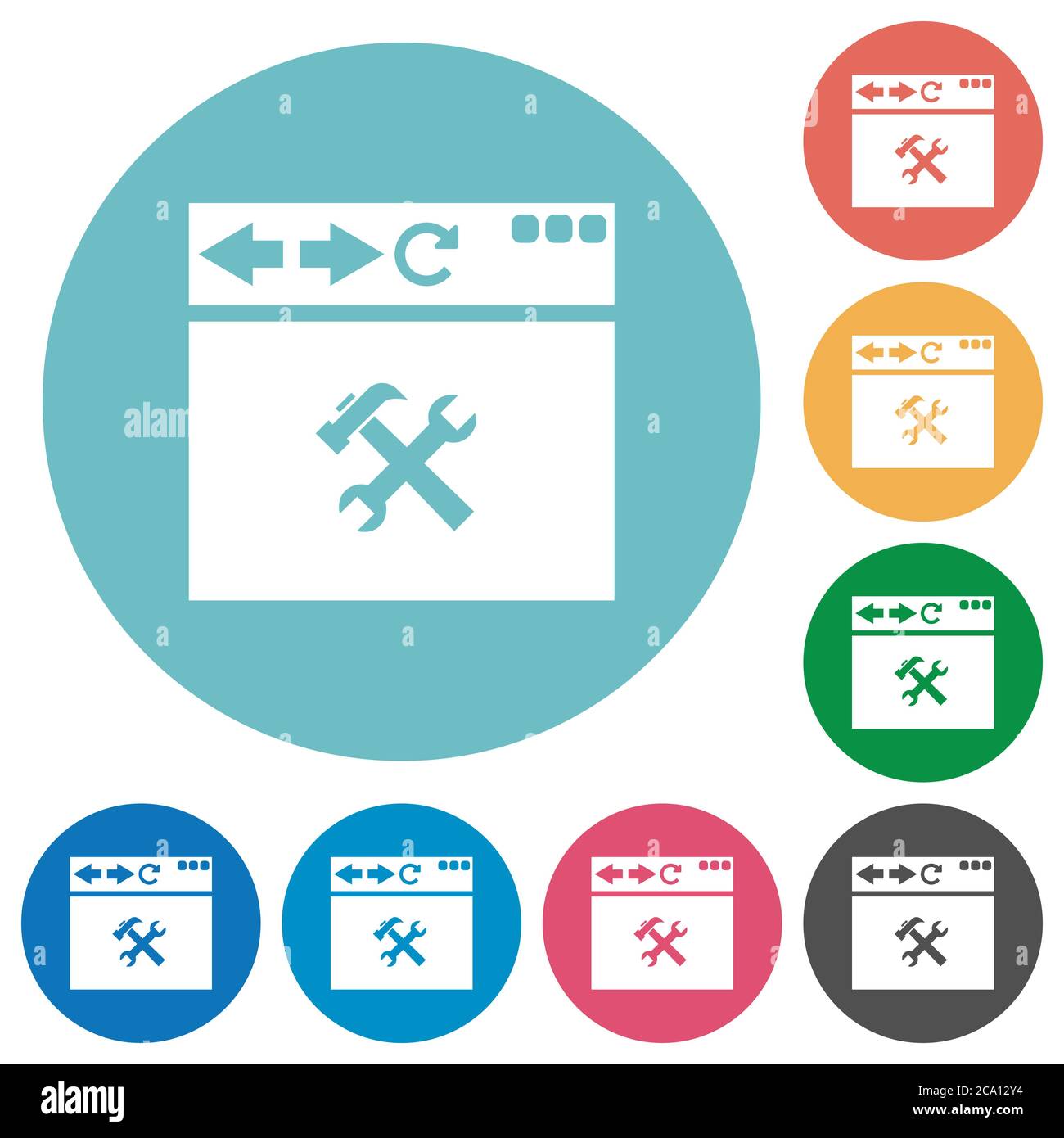 Browser tools flat white icons on round color backgrounds Stock Vector