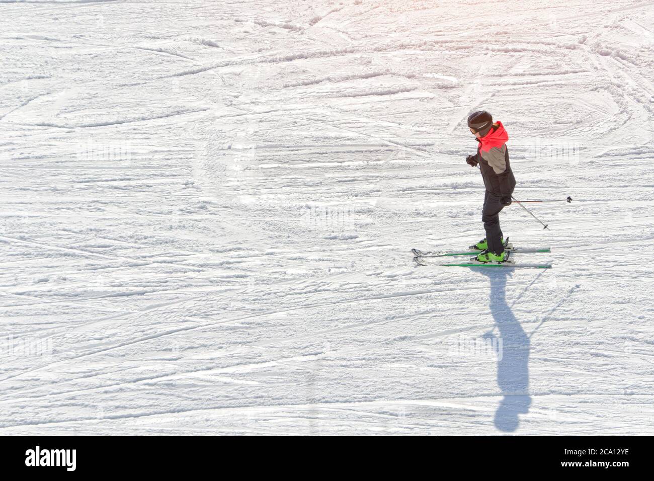 Skiers down on slope track hi-res stock photography and images - Alamy