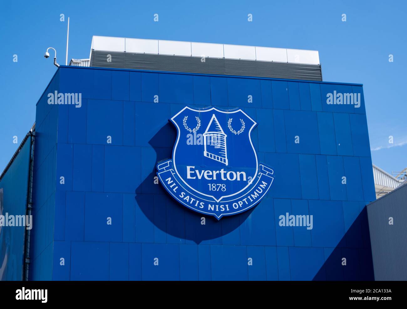 Club crest on the Main Stand of Everton Football Club  in Liverpool May 2020 Stock Photo