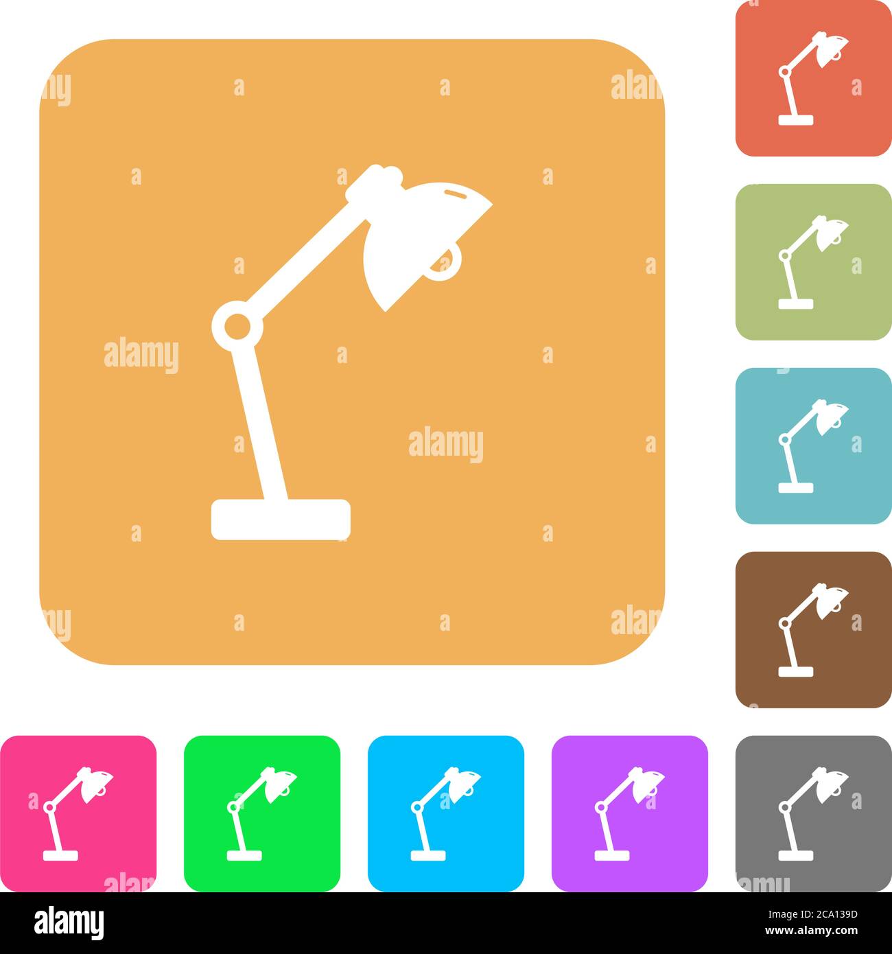 Desk lamp flat icons on rounded square vivid color backgrounds Stock ...