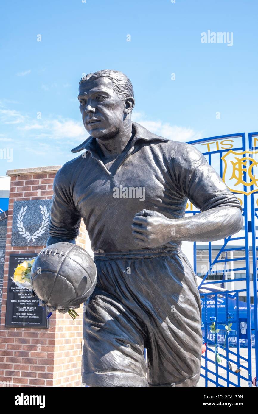 Statue of Dixie Dean outside Goodison Park in Liverpool May 2020 Stock Photo