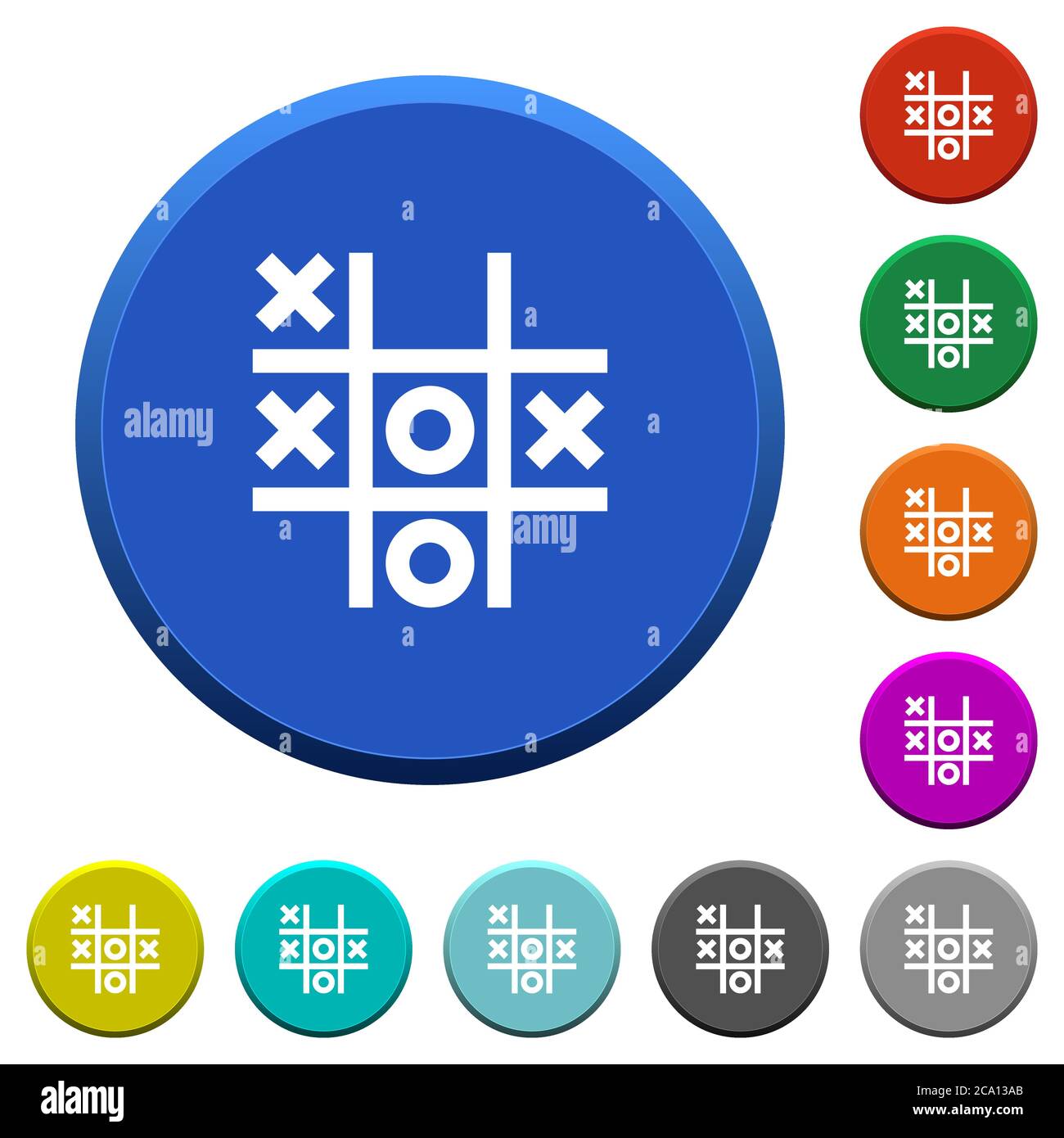Tic tac toe game round color beveled buttons with smooth surfaces and ...