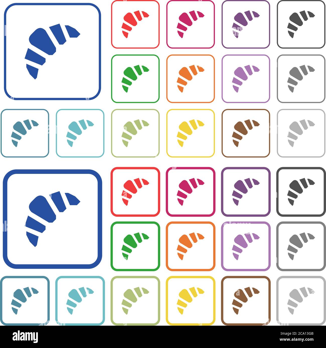 Bakery color flat icons in rounded square frames. Thin and thick versions included. Stock Vector