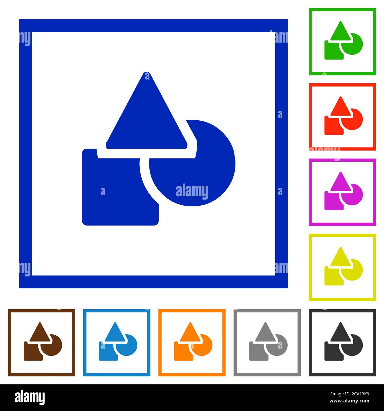 Basic geometric shapes flat color icons in square frames on white ...