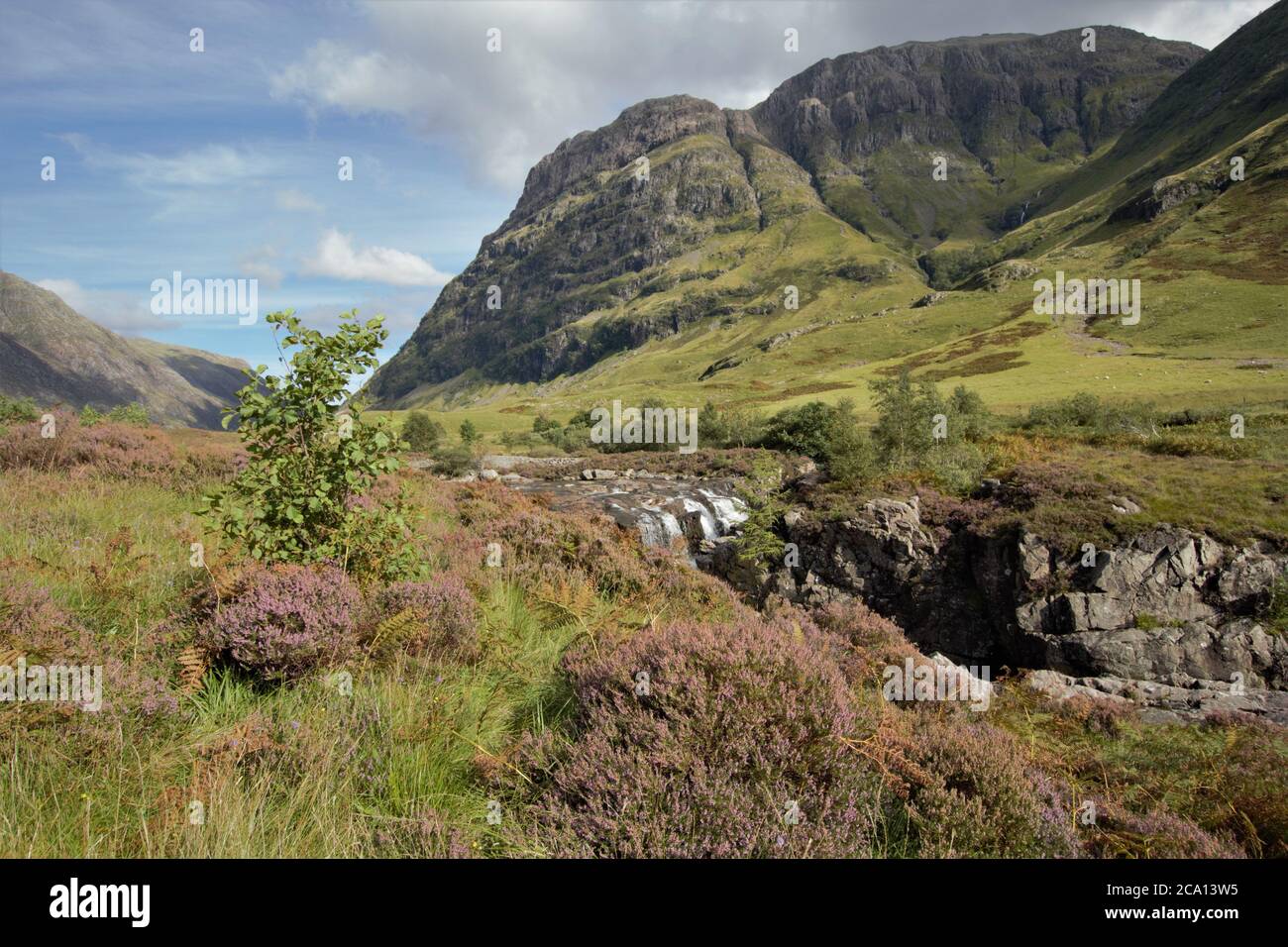 River Coe in Glencoe village in Scottish Highlands in Summer, Scotland, Great Britain Stock Photo