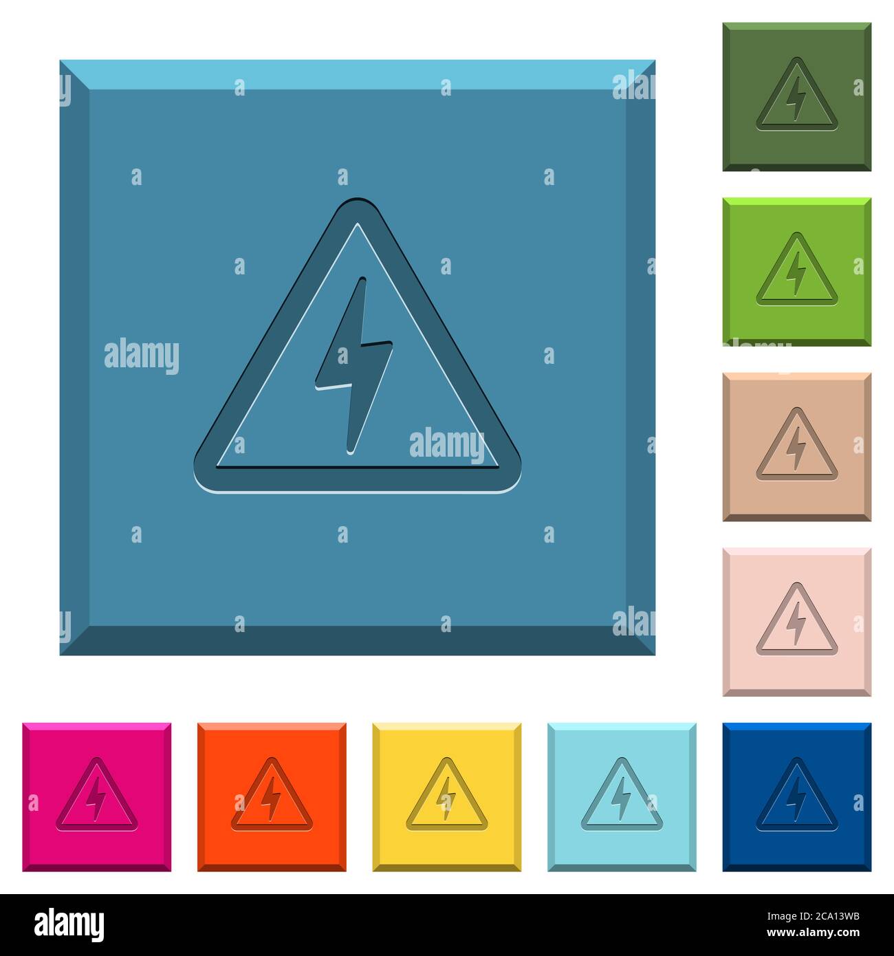Danger electrical hazard engraved icons on edged square buttons in ...