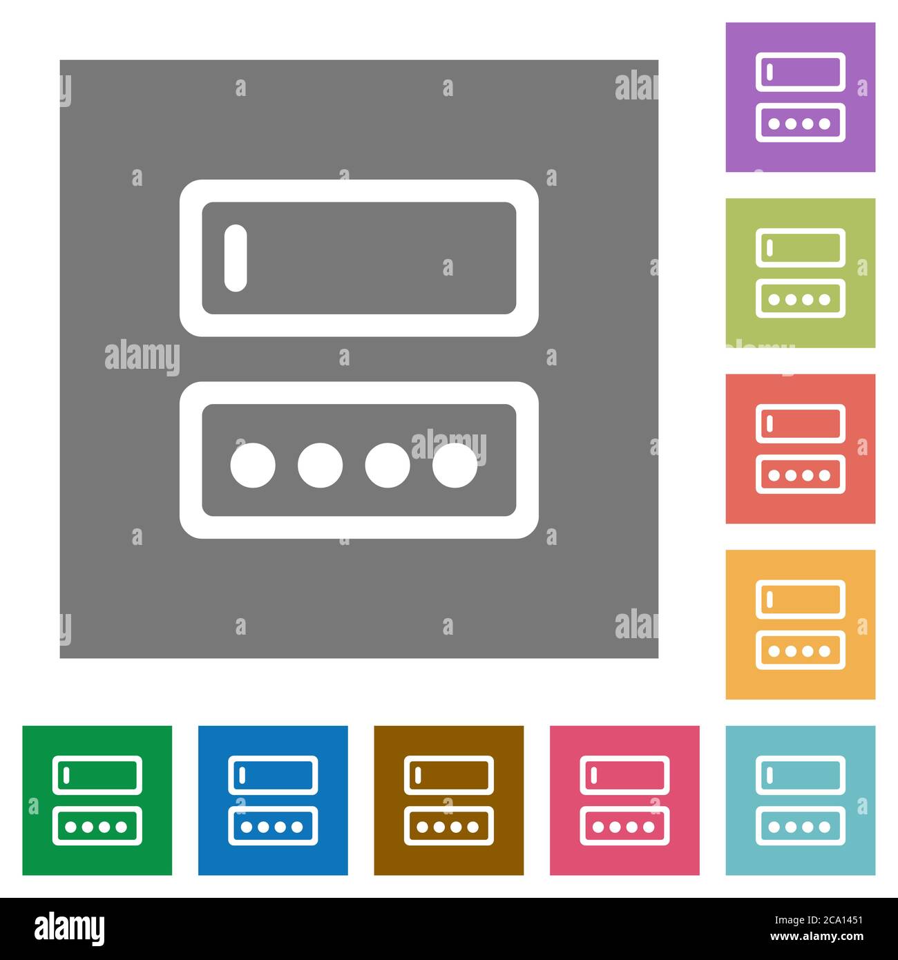 Entering login name and password flat icons on simple color square ...