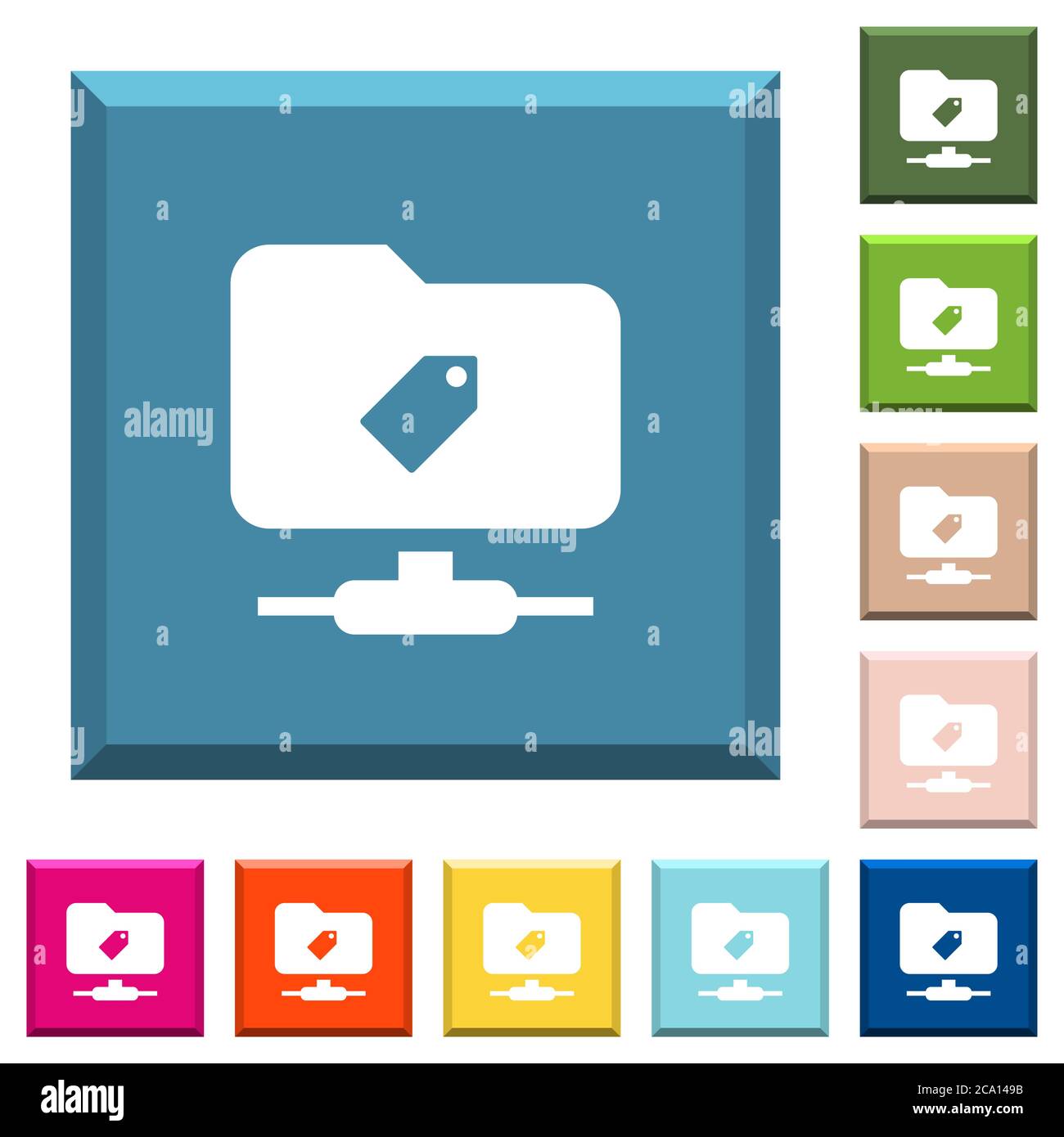 FTP tag white icons on edged square buttons in various trendy colors ...