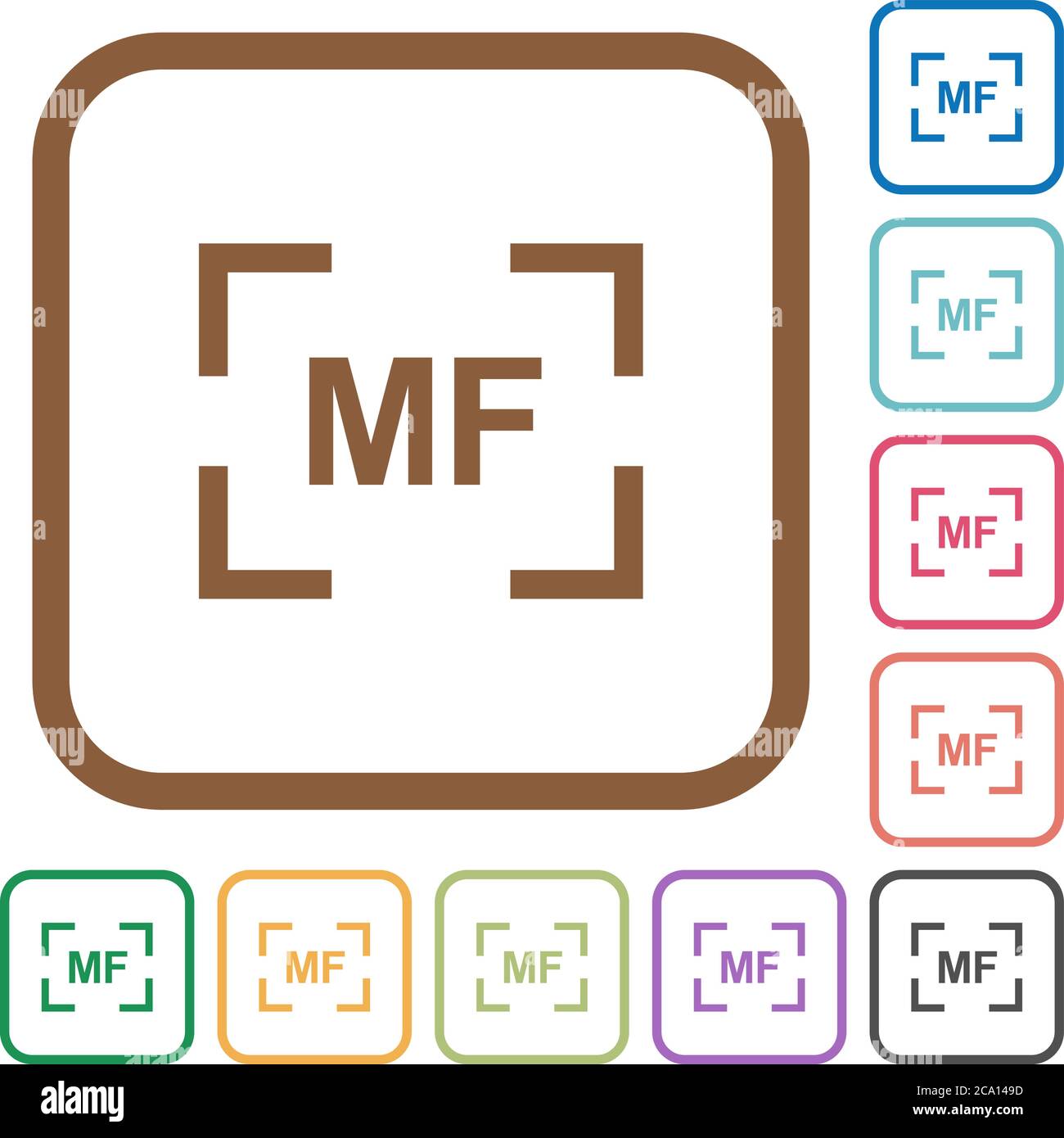 Camera manal focus mode simple icons in color rounded square frames on ...
