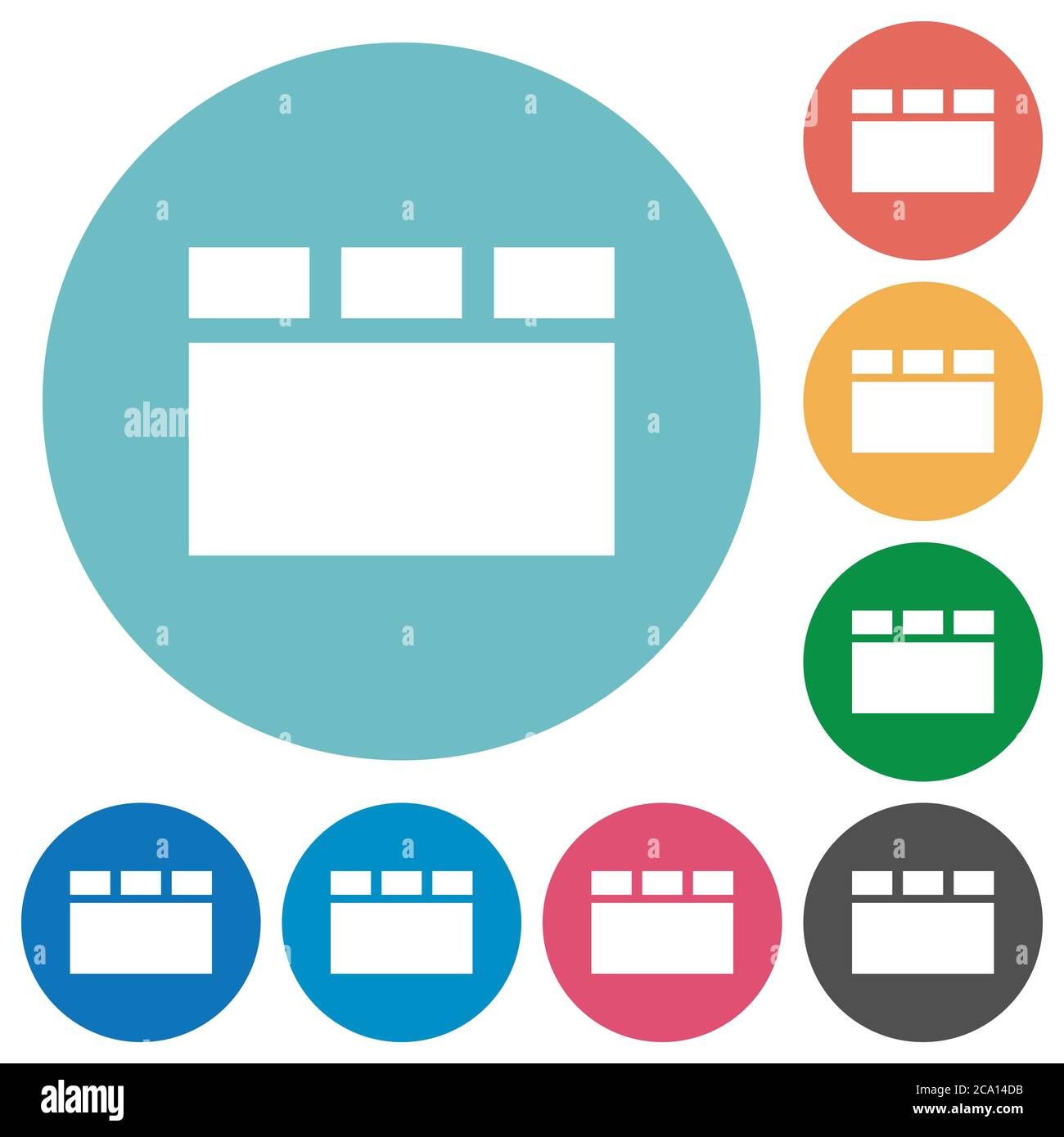 Horizontal tabbed layout flat white icons on round color backgrounds ...