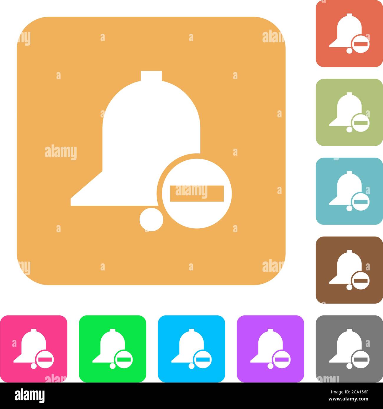 Remove reminder flat icons on rounded square vivid color backgrounds. Stock Vector
