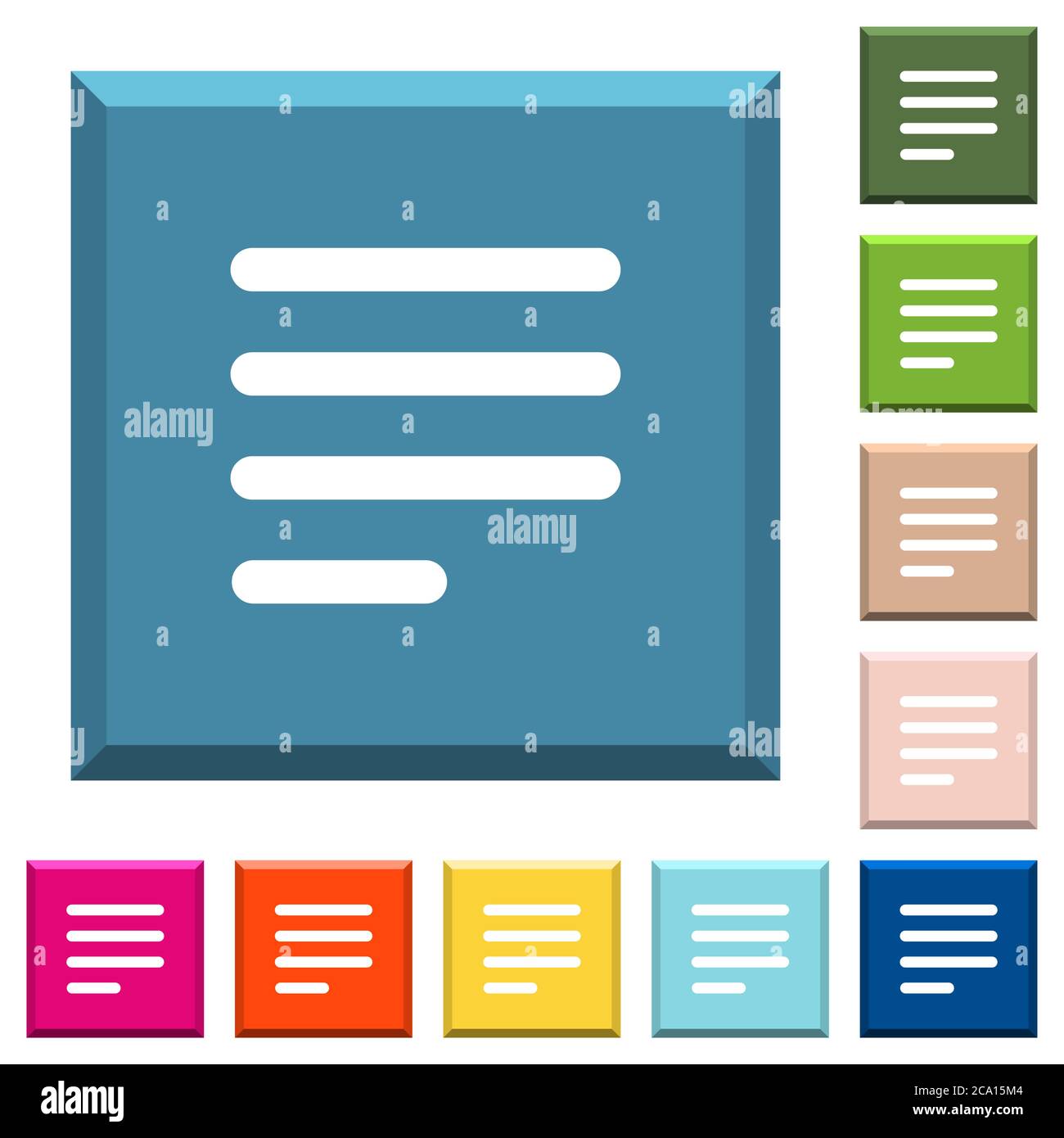 Text align justify last row left white icons on edged square buttons in ...