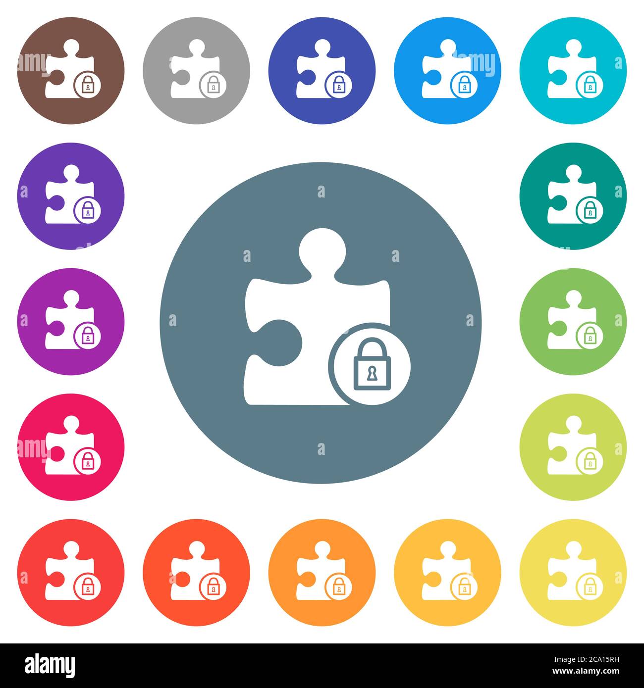 Lock plugin flat white icons on round color backgrounds. 17 background ...