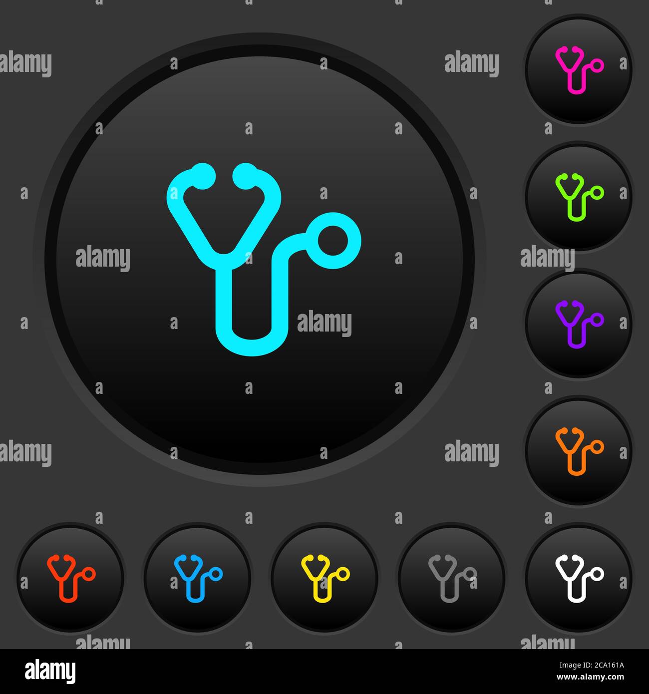 Stethoscope dark push buttons with vivid color icons on dark grey ...