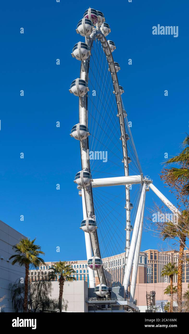 The High Roller ferris wheel on the Linq Promenade, Las Vegas Strip, Las Vegas, Nevada, USA Stock Photo