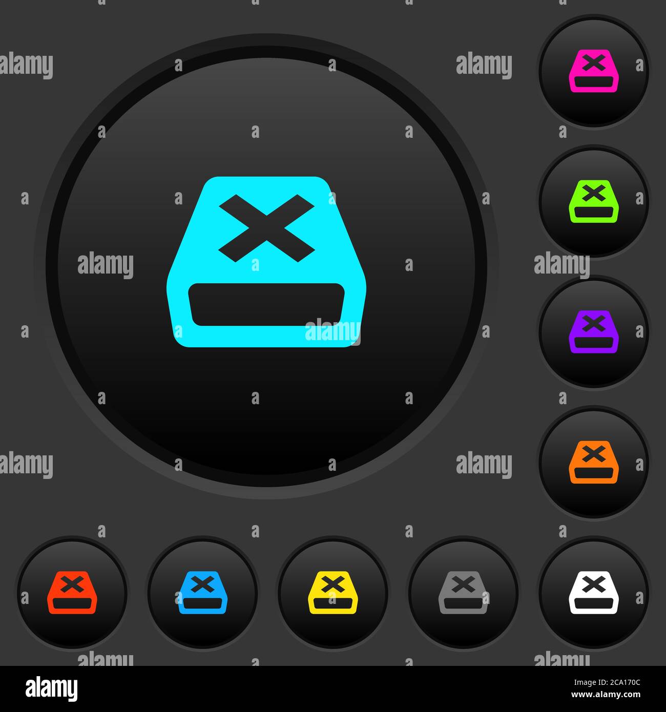 Uninstall dark push buttons with vivid color icons on dark grey ...